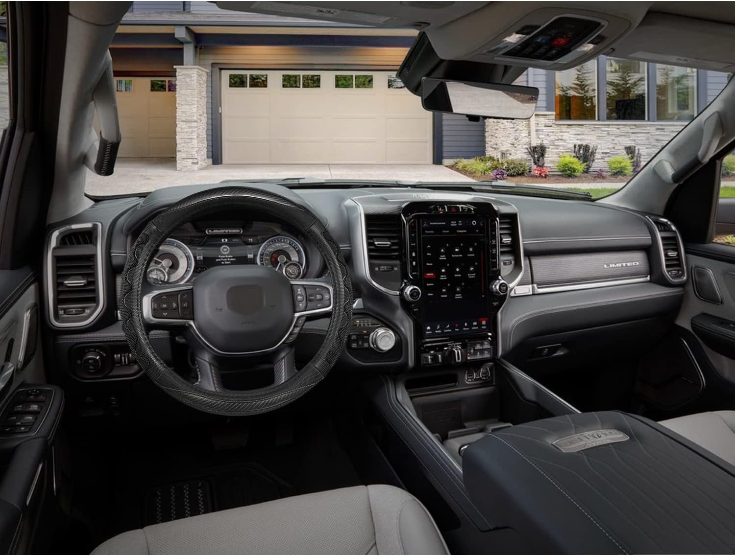GIANT PANDA Steering Wheel Cover for Dodge Ram 1500 - Car Steering Wheel Covers for Dodge Ram 2500 3500 15.5-16 inch - Gray