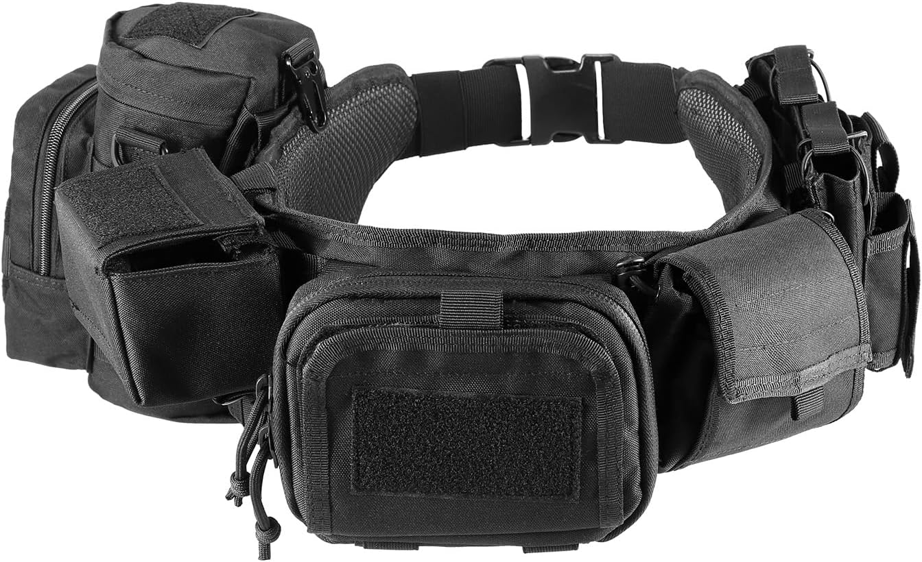 Tactical Belt Quick Release Adjustable Molle for Law Enforcement 7 in 1 Set (BK)