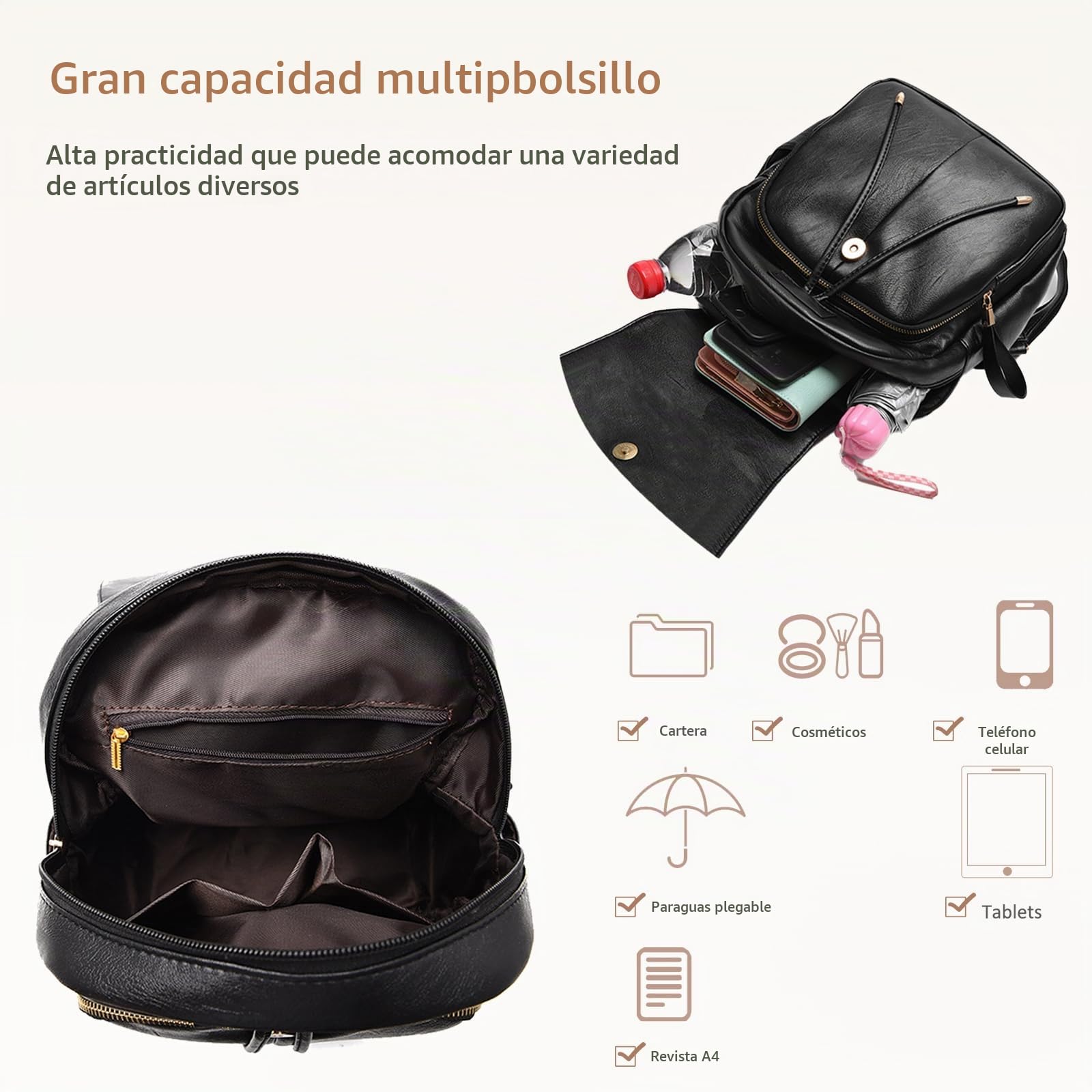 NICOLE & DORIS Mochila Mujer Mochila Antirrobo Impermeable Pequeña Mochila Cuero PU Bolsa Mochila para Escuela Compras Viaje