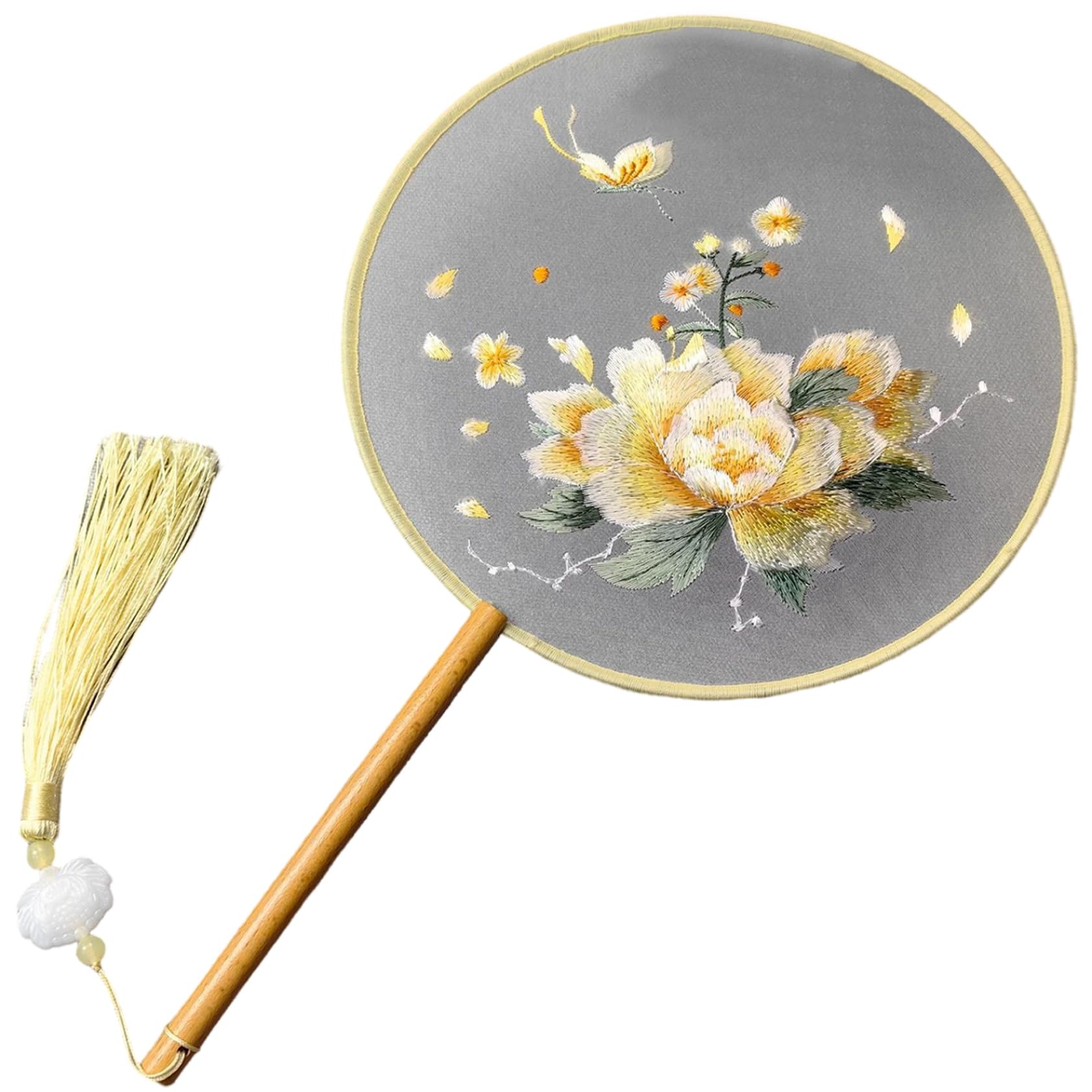 Éventail chinois traditionnel en soie brodé rond pour art asiatique