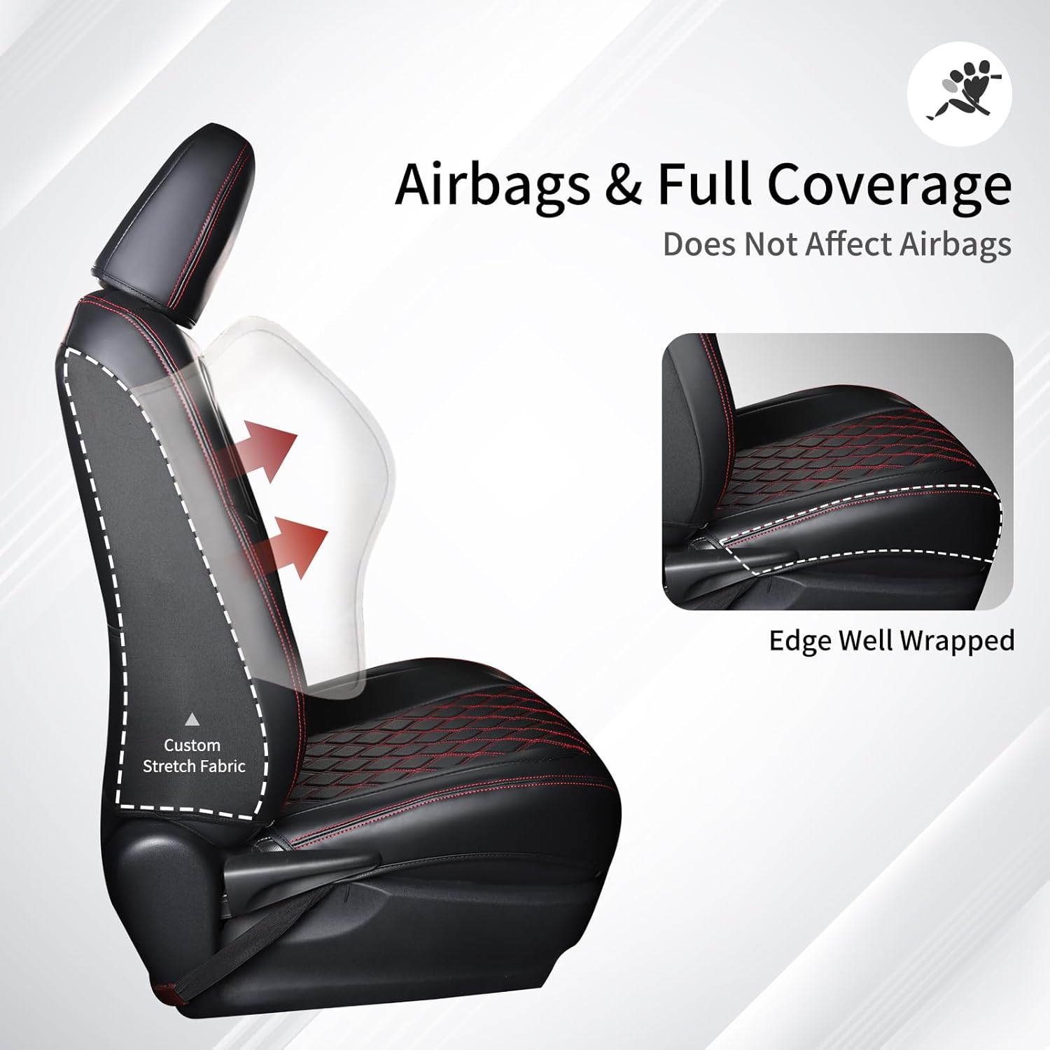 Huidasource Custom Fit RAV4 Car Seat Covers Full Set, Full Coverage Leather Seat Cover, Rav4 Seat Cushion Protector Fit for 2013-2018 Toyota Rav4 XLE LE XLE Premium Limited(Not for Hybrid, Black&Red)