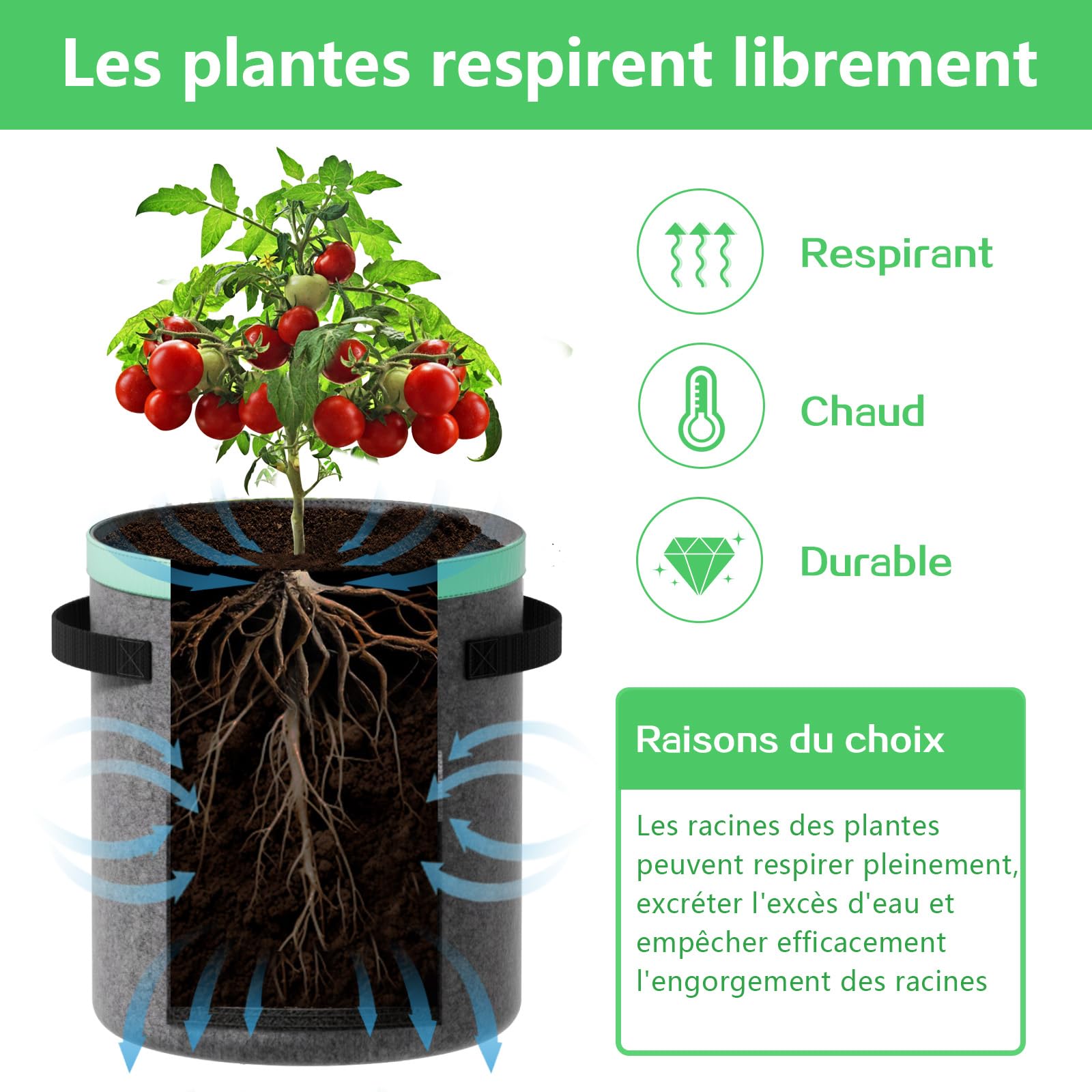 Sac Plantation Pomme de terre 38 litres Lot de 3 : Sacs de culture avec poignées et fenêtre sac de plantation de pommes de terre sac de culture potager de pommes de terre pour légumes, fleurs et fruit
