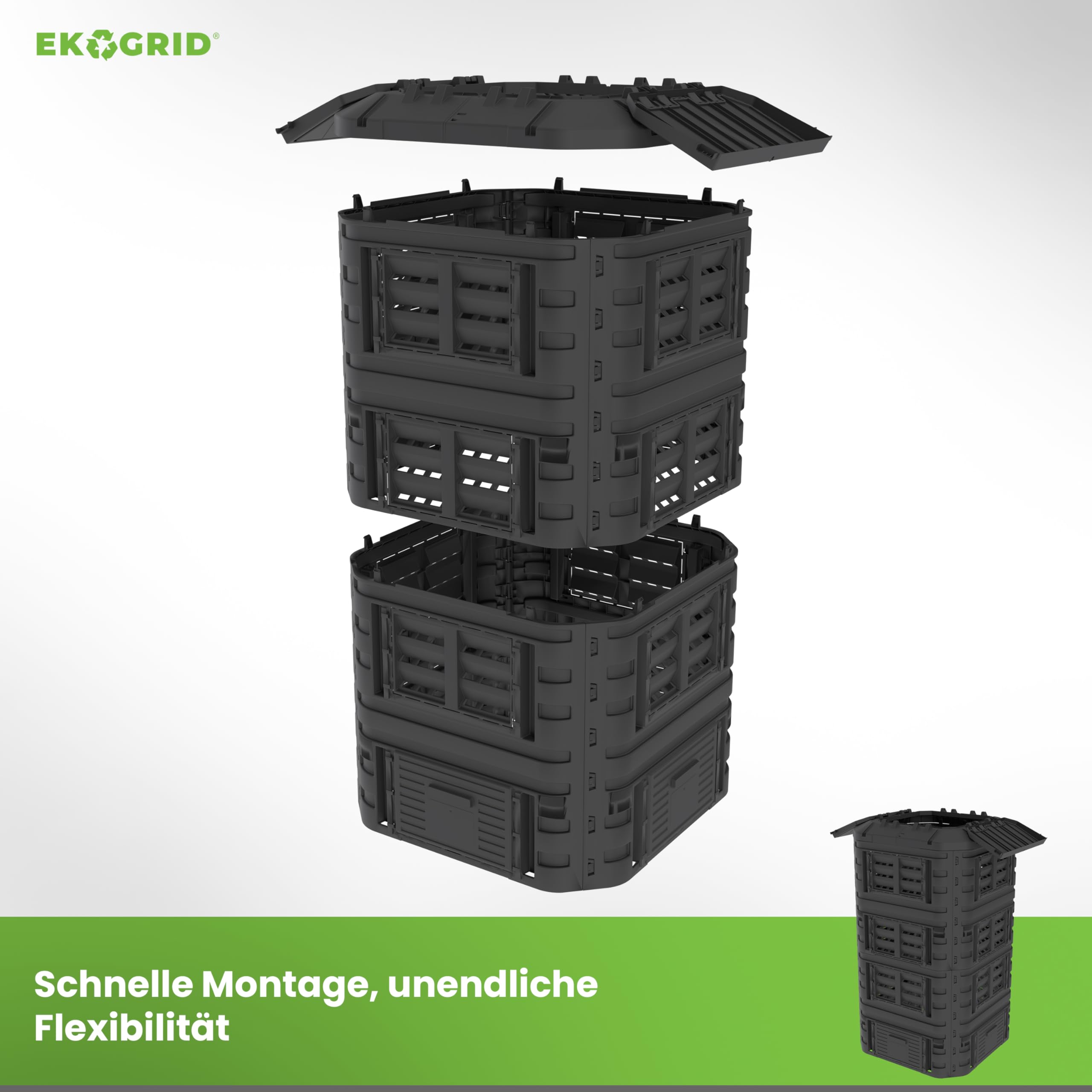 Komposter Garten Modular - 1260 L - Gartenkomposter mit Tröpfchenbewässerung und Belüftung - Schwarz