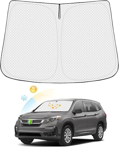 Canvcle Compatible con el parasol para parabrisas Honda Pilot 2016-2023, grueso, 4 capas, protección contra rayos UV y calor solar, mantiene el