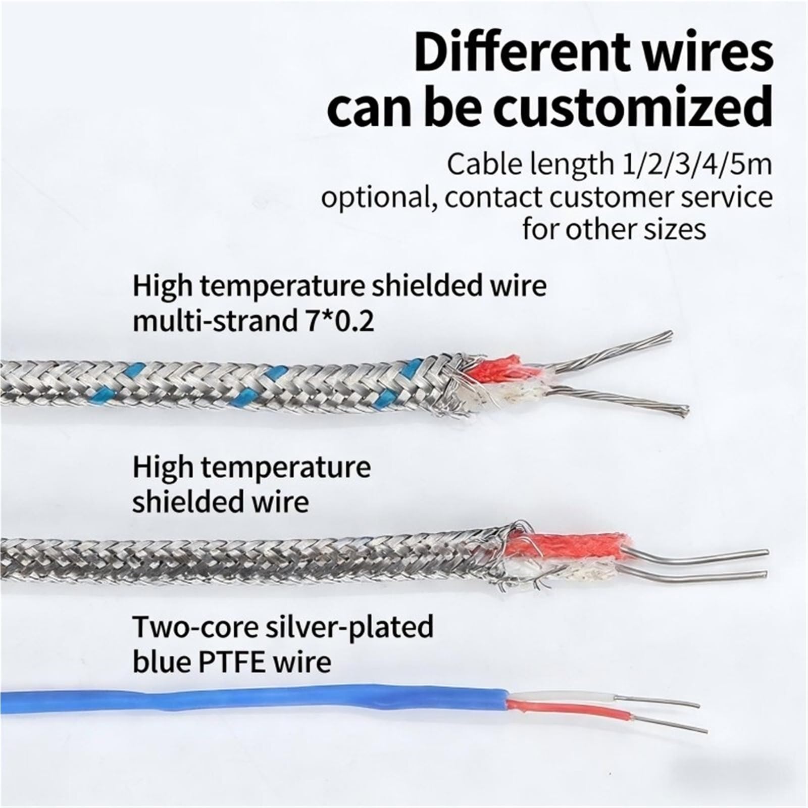 M6 M8 M10 Śrubowy czujnik temperatury K/J/E/PT100Typ termopara 0-600℃ Przewód 1/2/3/4/5M do kontrolera przemysłowego (typ M6 J, długość kabla 3 m)