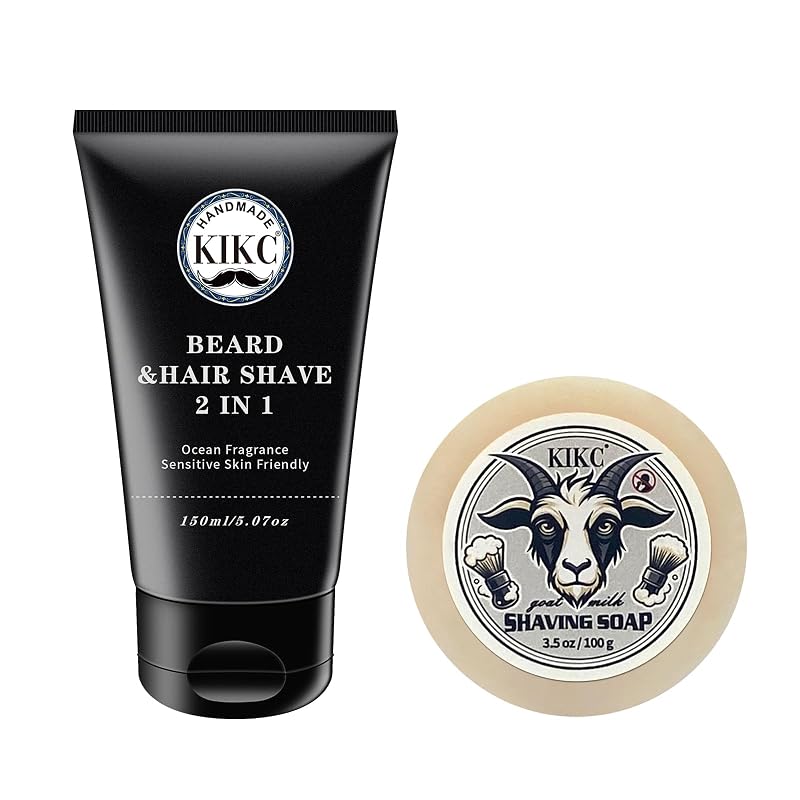 Kit KIKC com sabonete e creme de barbear, fragrância de leite de cabra e oceânica, sabonete 99 g e creme 150 mL