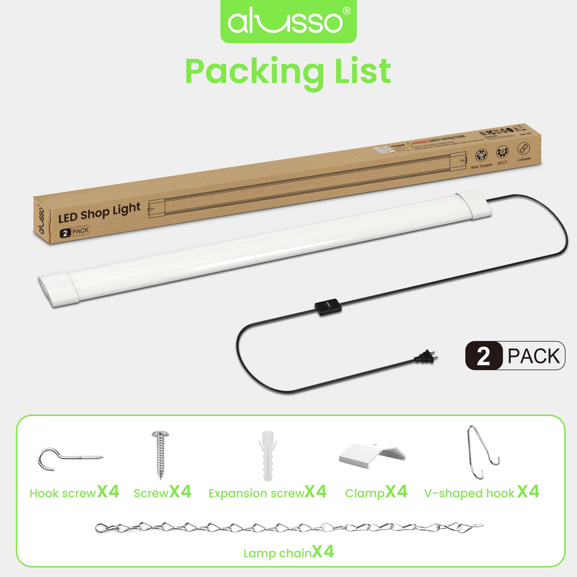 ALUSSO LED Shop Lights for Garage 4FT 4800LM Super Bright Garage Lights 40W 30W 20W 2700K-6500K Adjustable Led — view 7