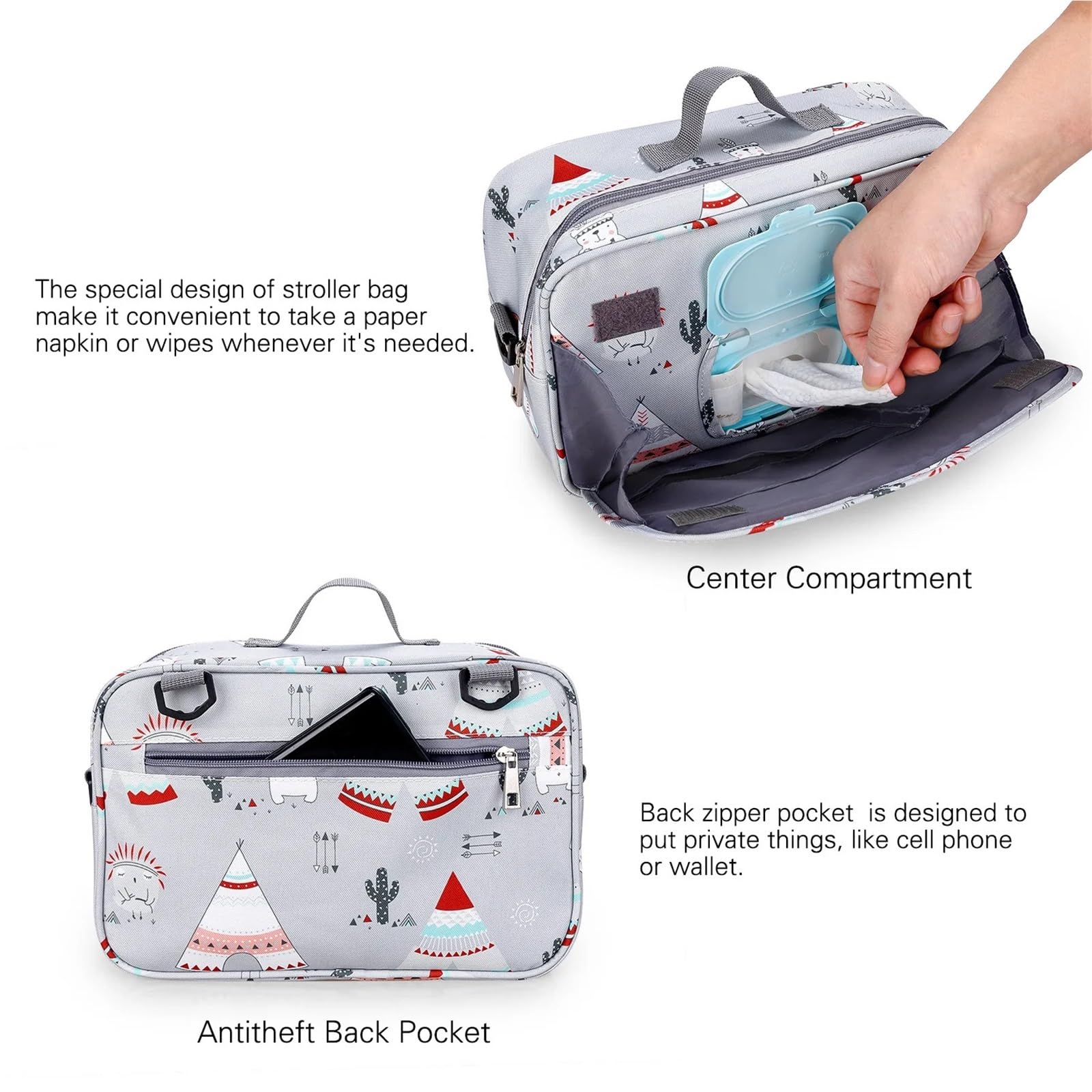 Wickeltasche wasserdichte Kinder-Mumientaschen, modische Drucke for Wiederverwendbare Umstands-Wickeltaschen, Wetbags mit Doppelgriff(Square)