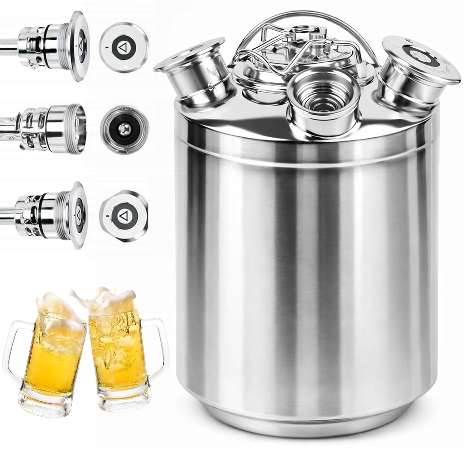 10L Beer Cleaning Barrel Stainless Steel Professional Cleaning Barrel for Beer Dispensers with Lid and 3 Keg Skewers (A, G, S), Cleaning Container Made of Stainless Steel for Breweries and Catering