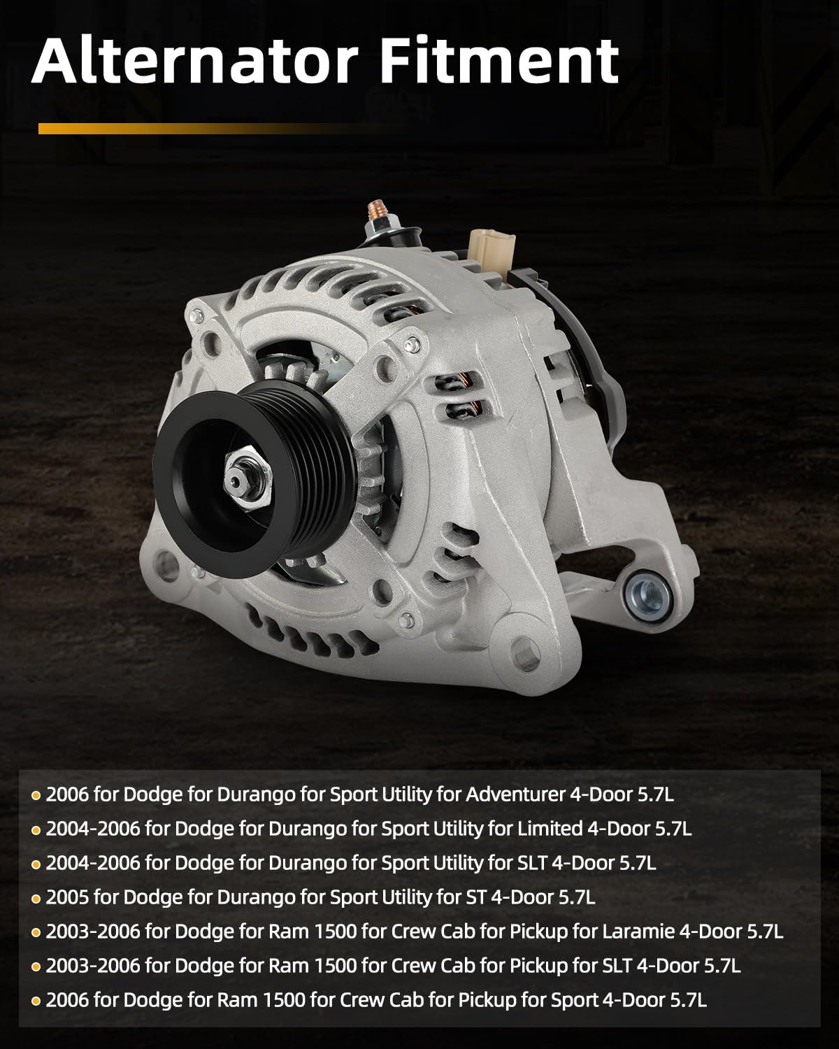 OCPTY Alternator for Dodge Durango 2004-2006,for Dodge Ram 1500 2003-2006,for Dodge Ram 2500 2003-2006,for Dodge Ram 3500 2003-2006 Automotive Alternator Replacement 13988