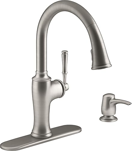 KOHLER Cardale - Grifo de cocina de acero inoxidable vibrante con 1 mango, modelo # R72247-SD-VS