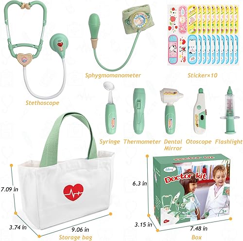 Miniatura 5 de Liberry Kit médico para niños pequeños de 3 a 5 años, bolsa de doctor de 18 piezas, juguetes de simulación, kit médico duradero con estetoscopio de
