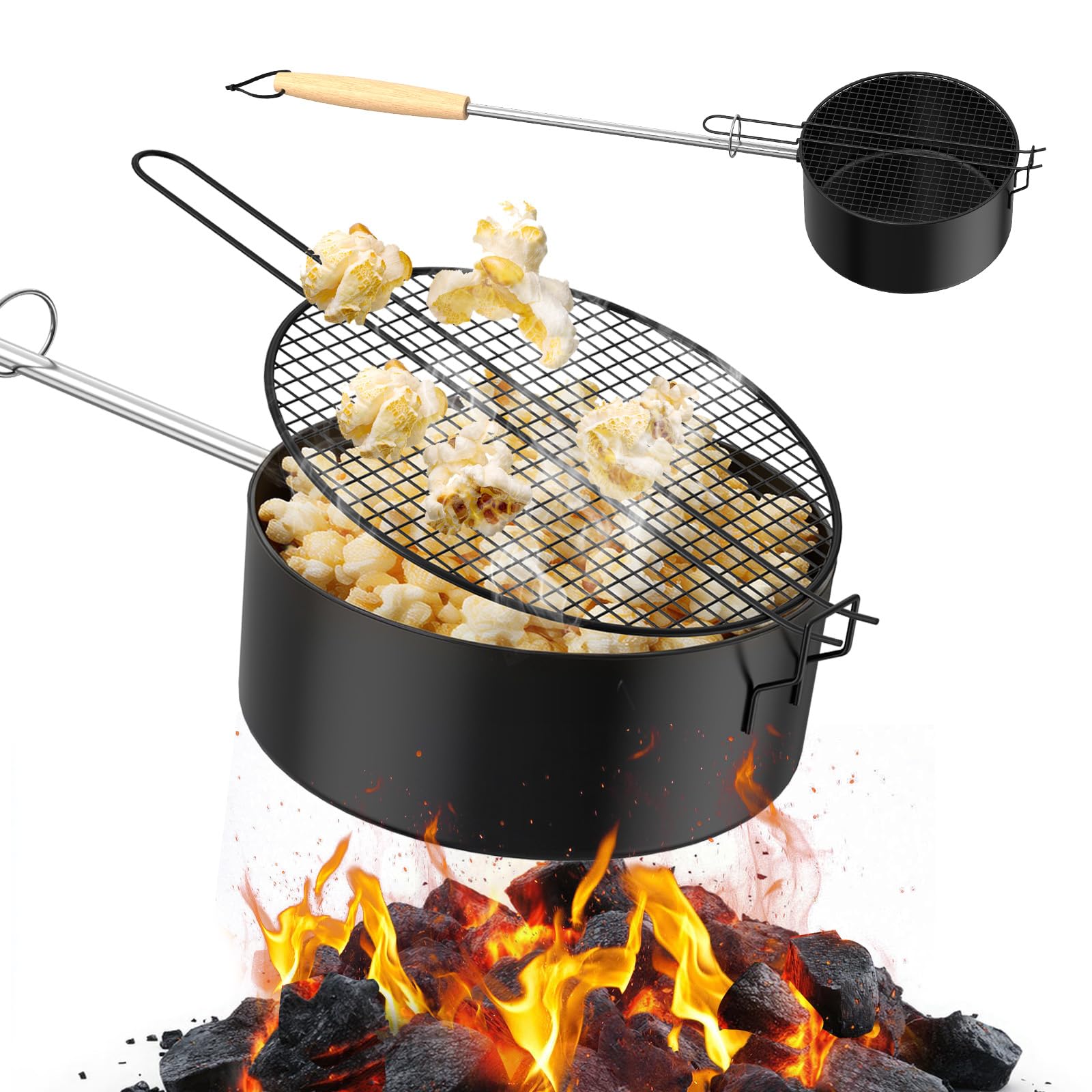 Stufa a Pop-Corn per Fuoco da Camp in Acciaio Al Carbonio, Macchina per Pop-Corn Antiaderente per Esterni per Fuoco da Campo, Stufa a Pop-Corn Portatile per Casa, Barbecue, Campeggio e Giardino Party