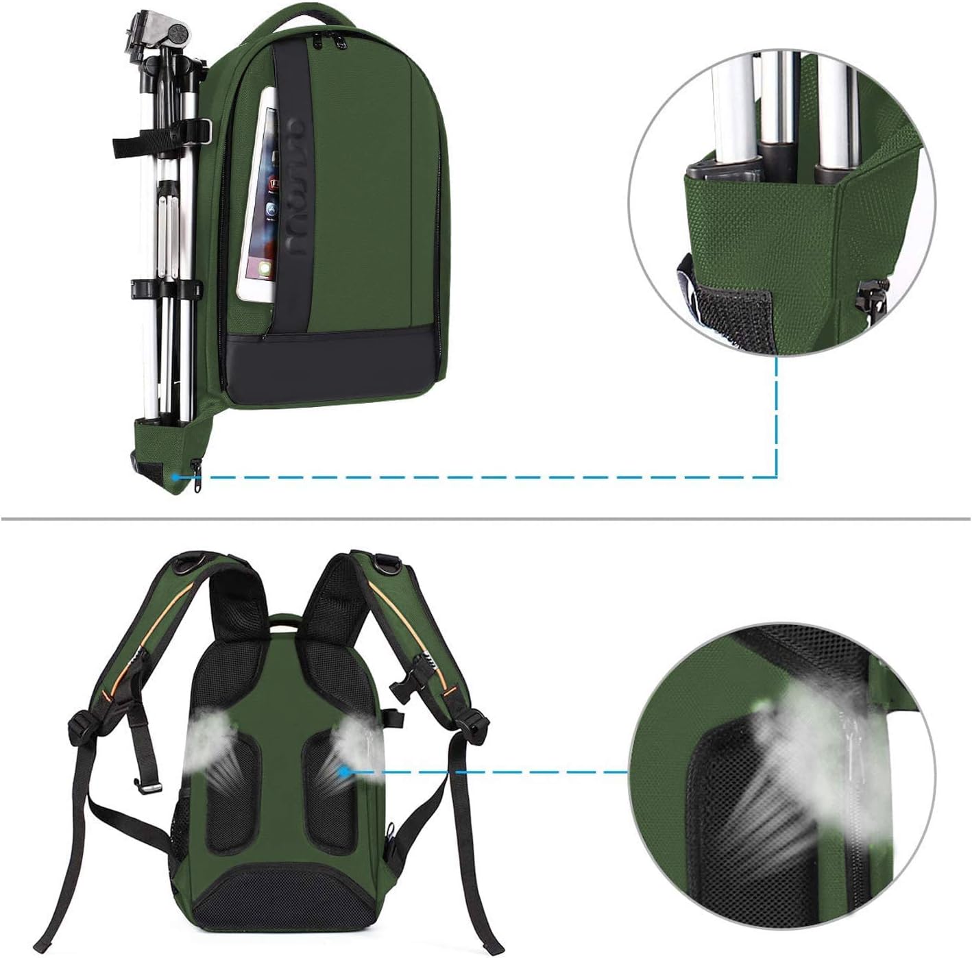 MOSISO Camera Backpack, DSLR/SLR/Mirrorless Photography Camera Case Buffer Padded Shockproof Camera Bag with Customized Modular Inserts&Tripod Holder Compatible with Canon,Nikon,Sony etc, Army Green