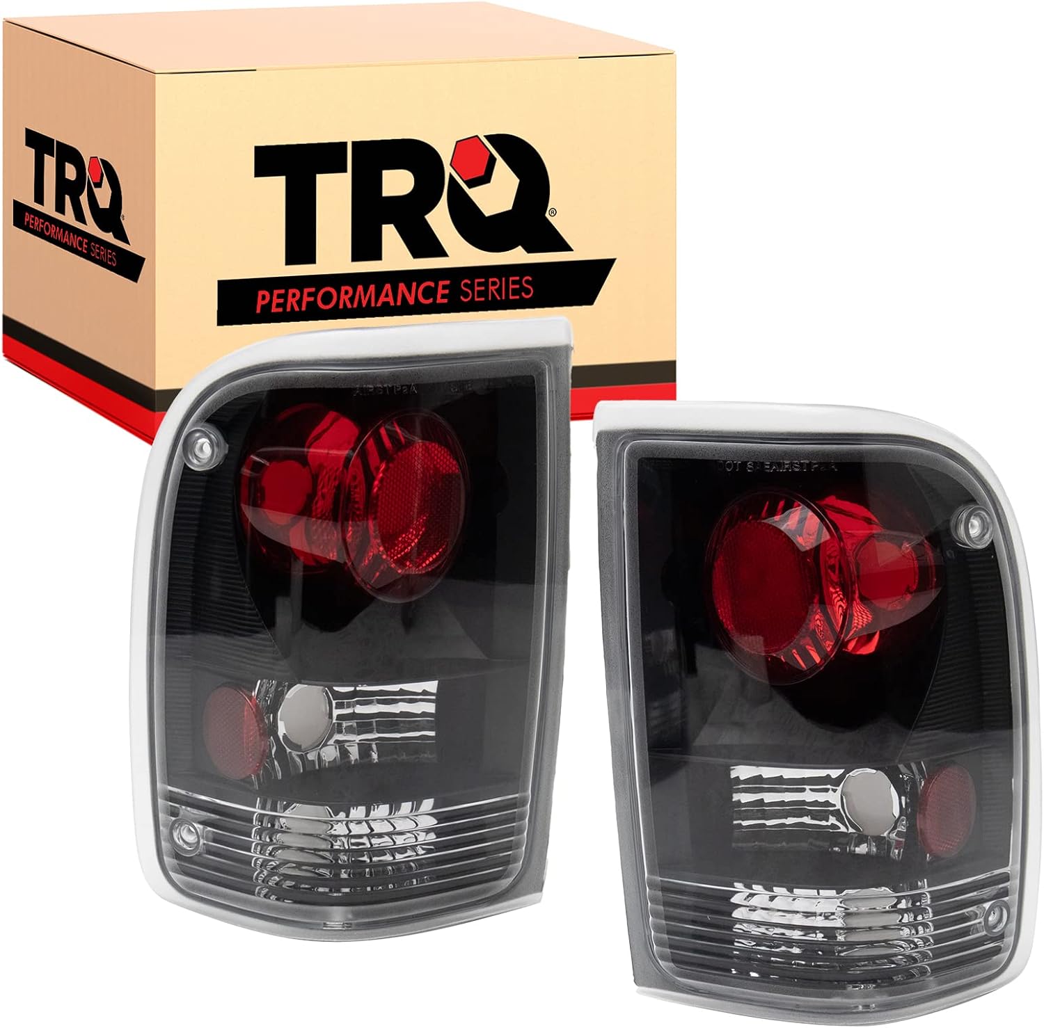 TRQ 2 Piece Driver & Passenger Side Tail Light Assembly Performance Set Clear Black Housing Compatible with 1993-1997 Ford Ranger Incandescent FO2800110 FO2801110