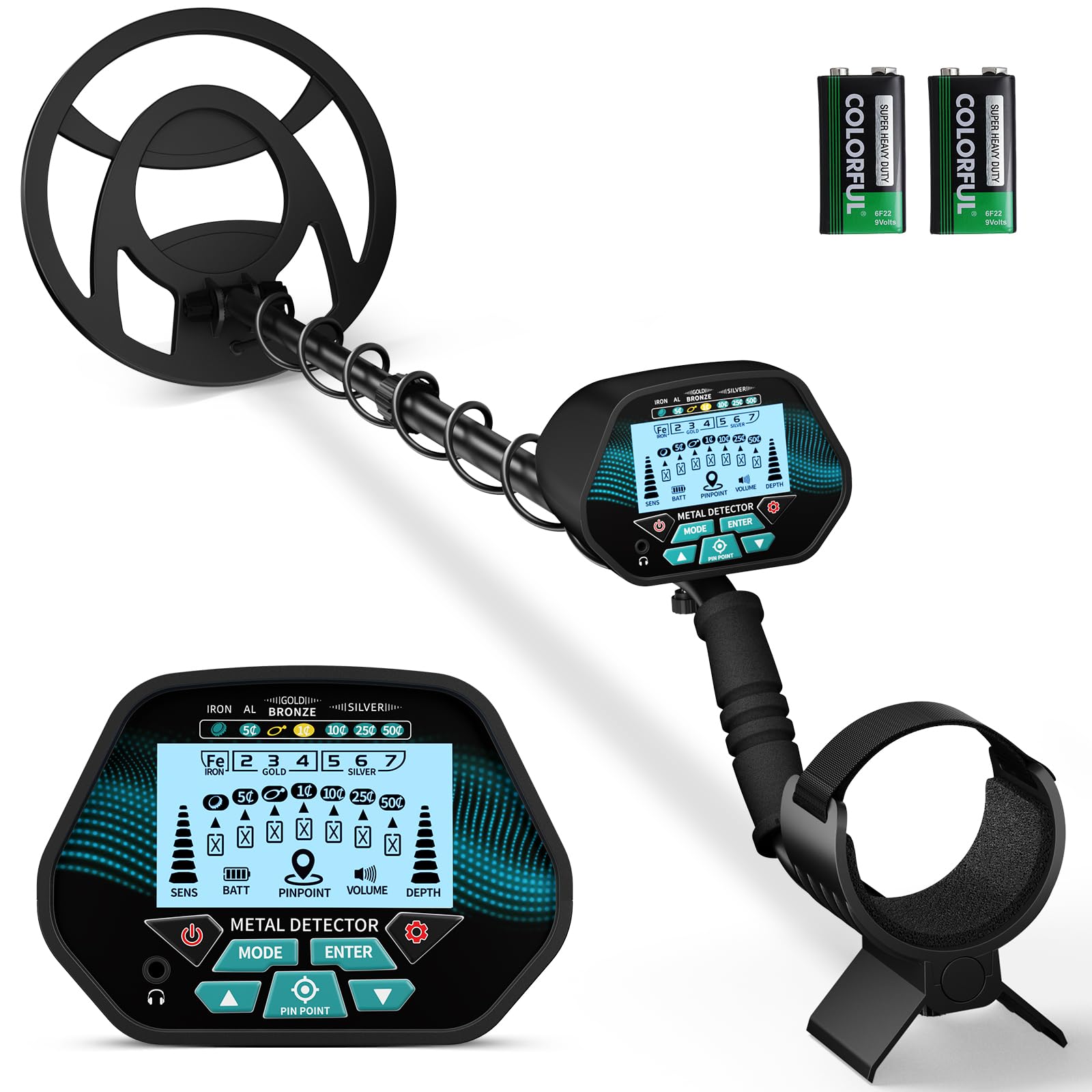 Metalldetektor für Erwachsene und Kinder, Länge, Empfindlichkeit und Audio einstellbar, alle Metall-/DISC-/PP-Modi, LCD-Display, professionelles Golddetektor-Set für Strand, Garten (Blau)