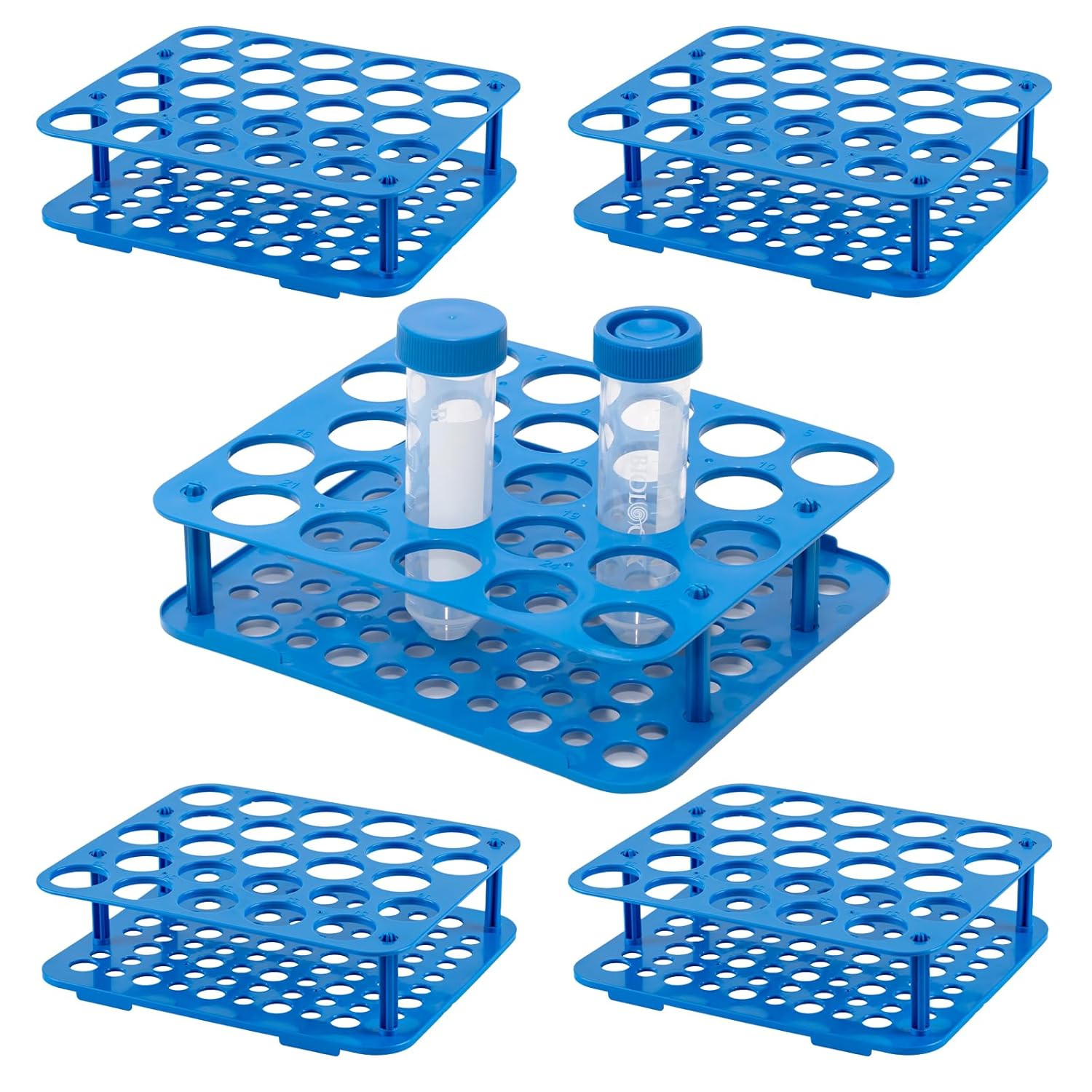 5PCS 25-Well Centrifuge Tube Rack for 50ml Vials, Plastic, Detachable Stand,Blue, Individual Package, φ1.02inch Pore Diameter