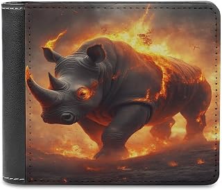 Flaming Rhino Wallet for Men Women Slim Wallet Leather Purse Business Card Holder Boys Gifts Money Bag 4.6"L X 3.7"W