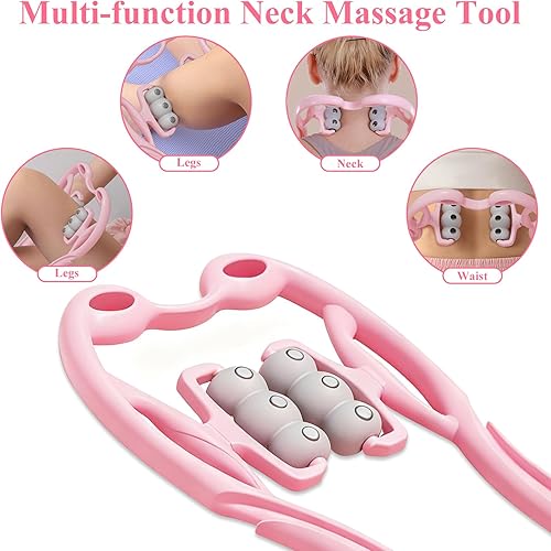 Miniatura 4 de Masajeador de cuello con rodillo de cuello para aliviar el dolor de tejido profundo, diseño de mango ergonómico, ligero y portátil, perfecto para