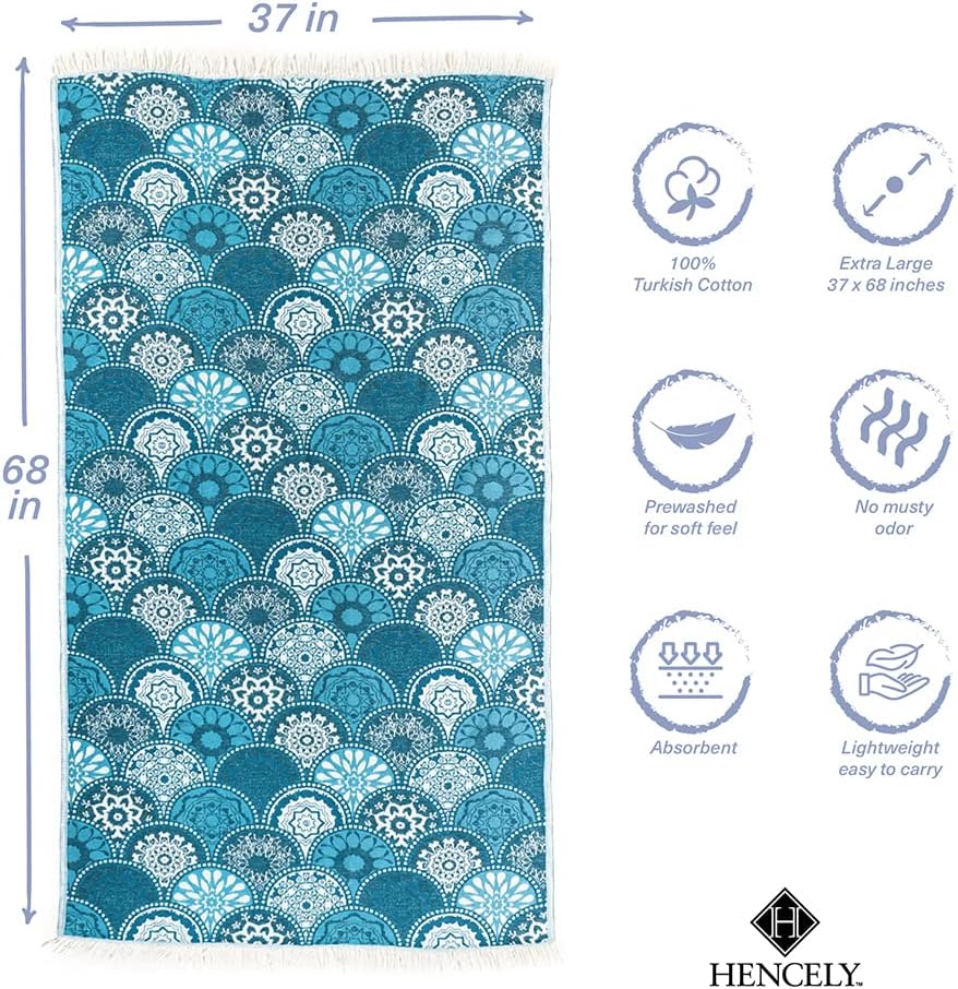 Hencely Beach Towels, 100% Cotton Soft Turkish Large Beach Towel 37 x 68 Inches for SPA, Beach, Pool, Gym and Bathroom (Mandala)
