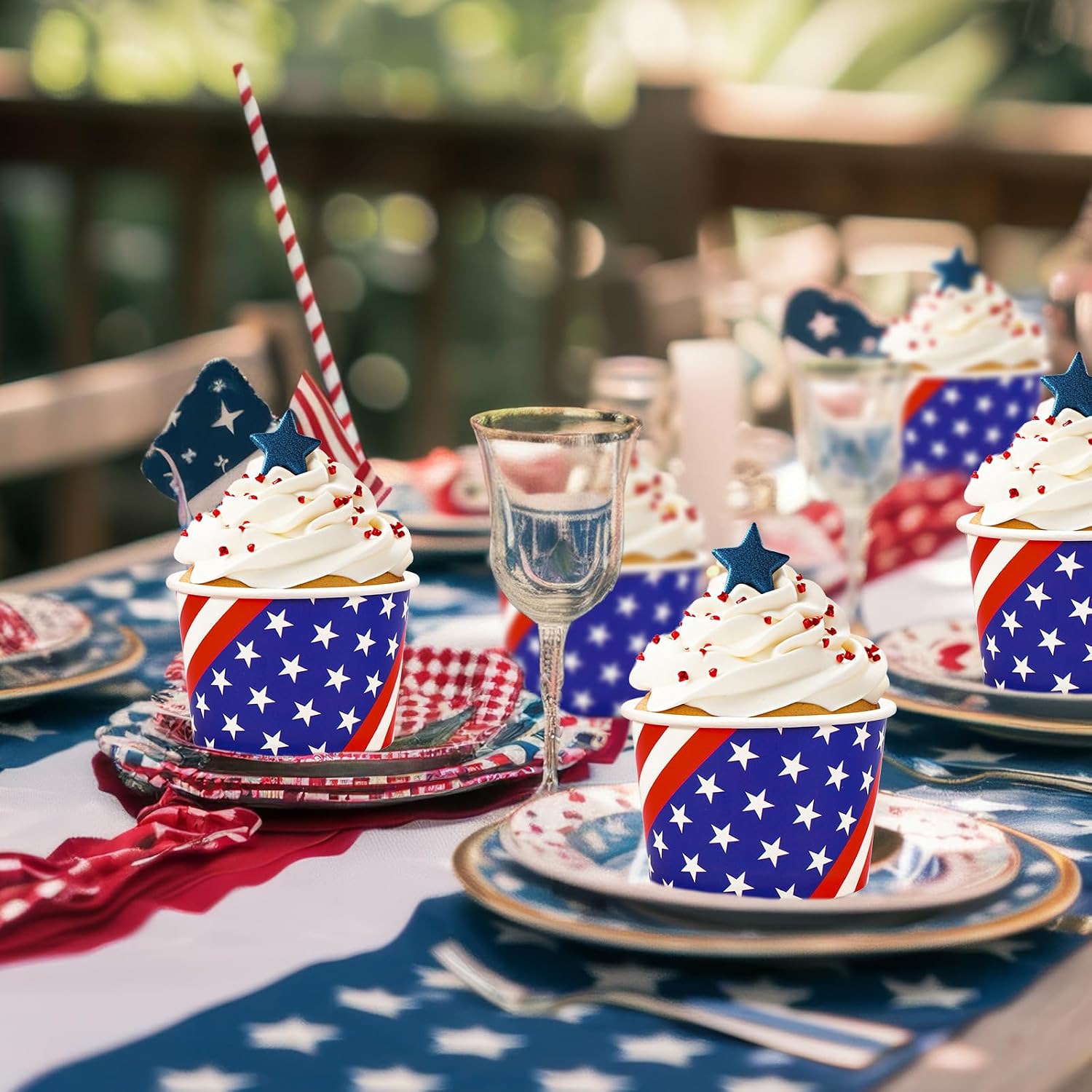 AnyDesign Patriotic Snack Cups 250th Anniversary Ice Cream Bowls American Flag 9 Oz Disposable Dessert Food Treat Paper Bowls for Sundae Yogurt Soup 4th of July Independence Day Party Supplies, 50 Pcs