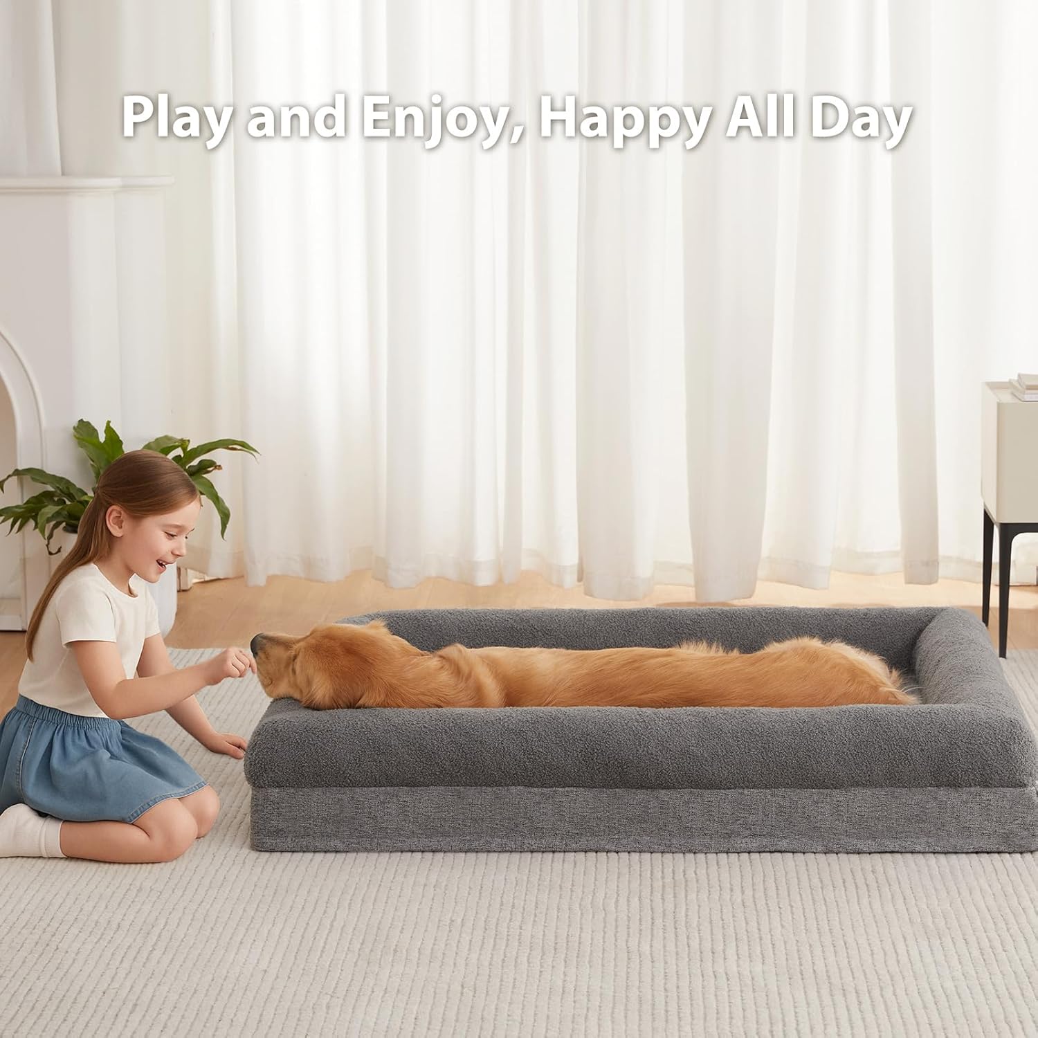 RRPETHOME Washable Dog Beds Large Sized Dog Couch, Extra Large Orthopedic Dogs Beds with Removable Cover, Waterproof Pet Bed with Bolsters, Pet Crate Bed with Non Slip Bottom, XL, Grey