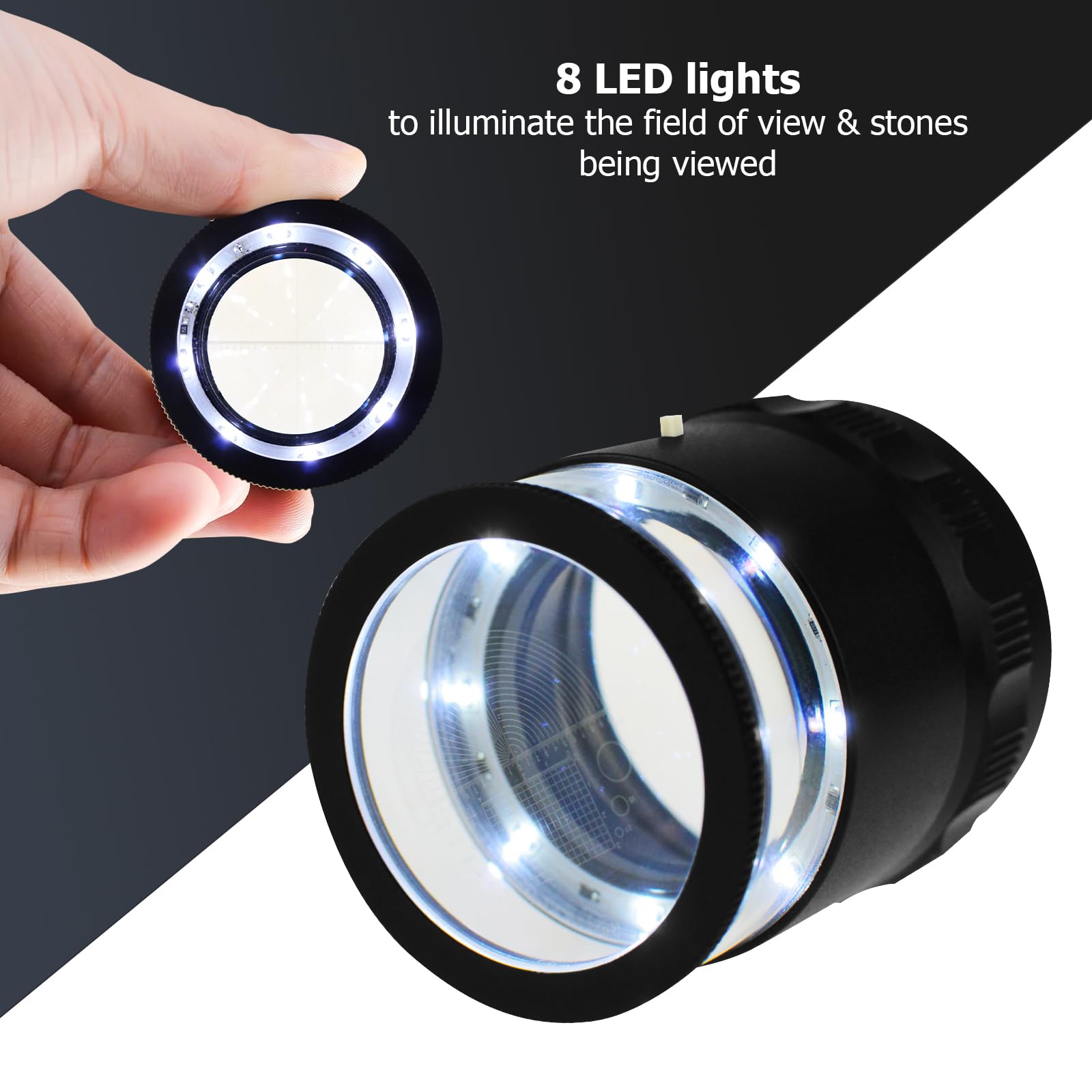 Lupa de Lupa de joyero Iluminada de 10 Aumentos con Escala de Retícula intercambiable, Luz LED, Campo de Visión de 25 mm para joyería, Gemas, Monedas, Herramienta de hobby(1 tabla de escala de vidrio)