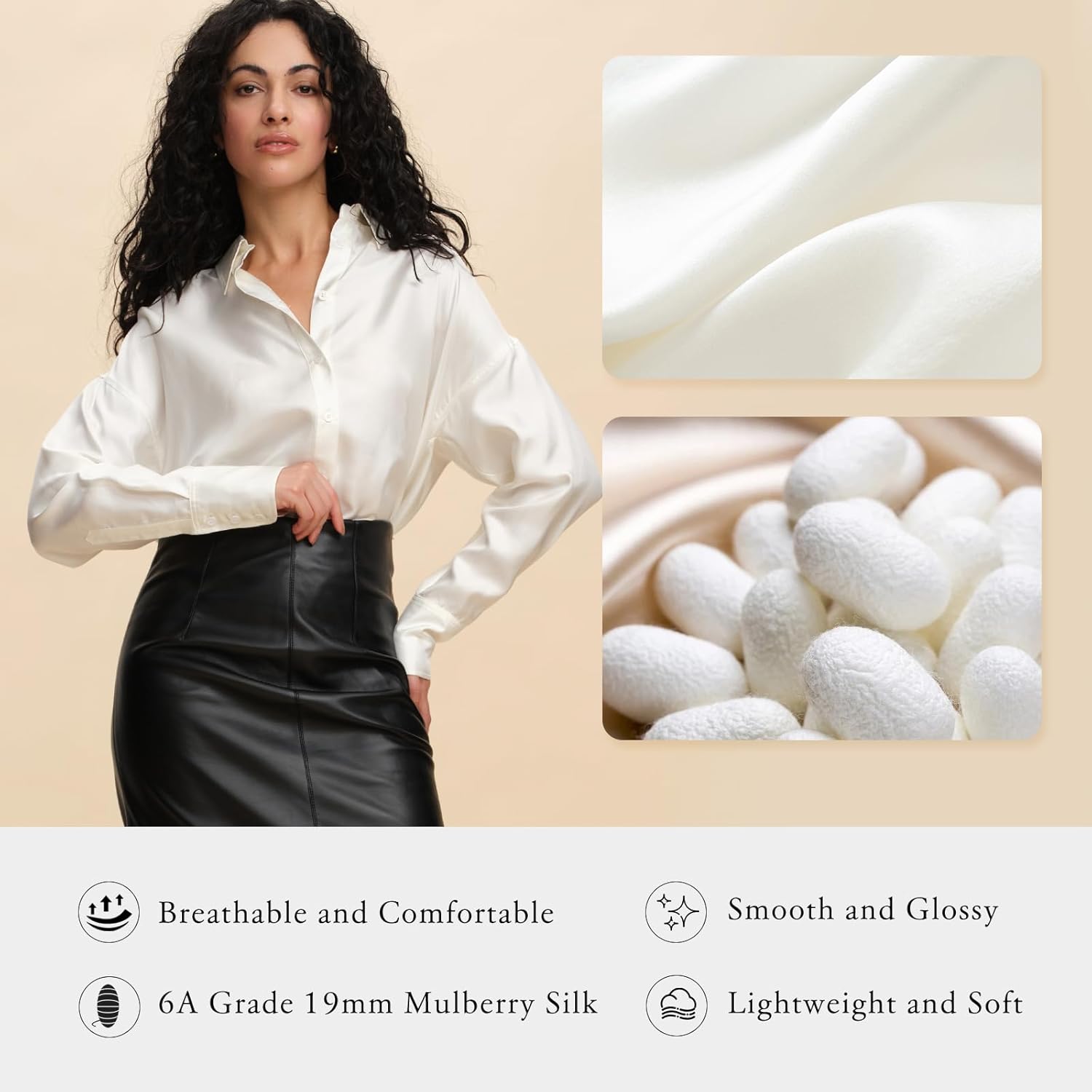 Silk Blouse for Women Long Sleeve 19MM Pure Mulberry Silk Shirt Dressy Casual Tunic Collared Tops Button Down Shirts - Image 5