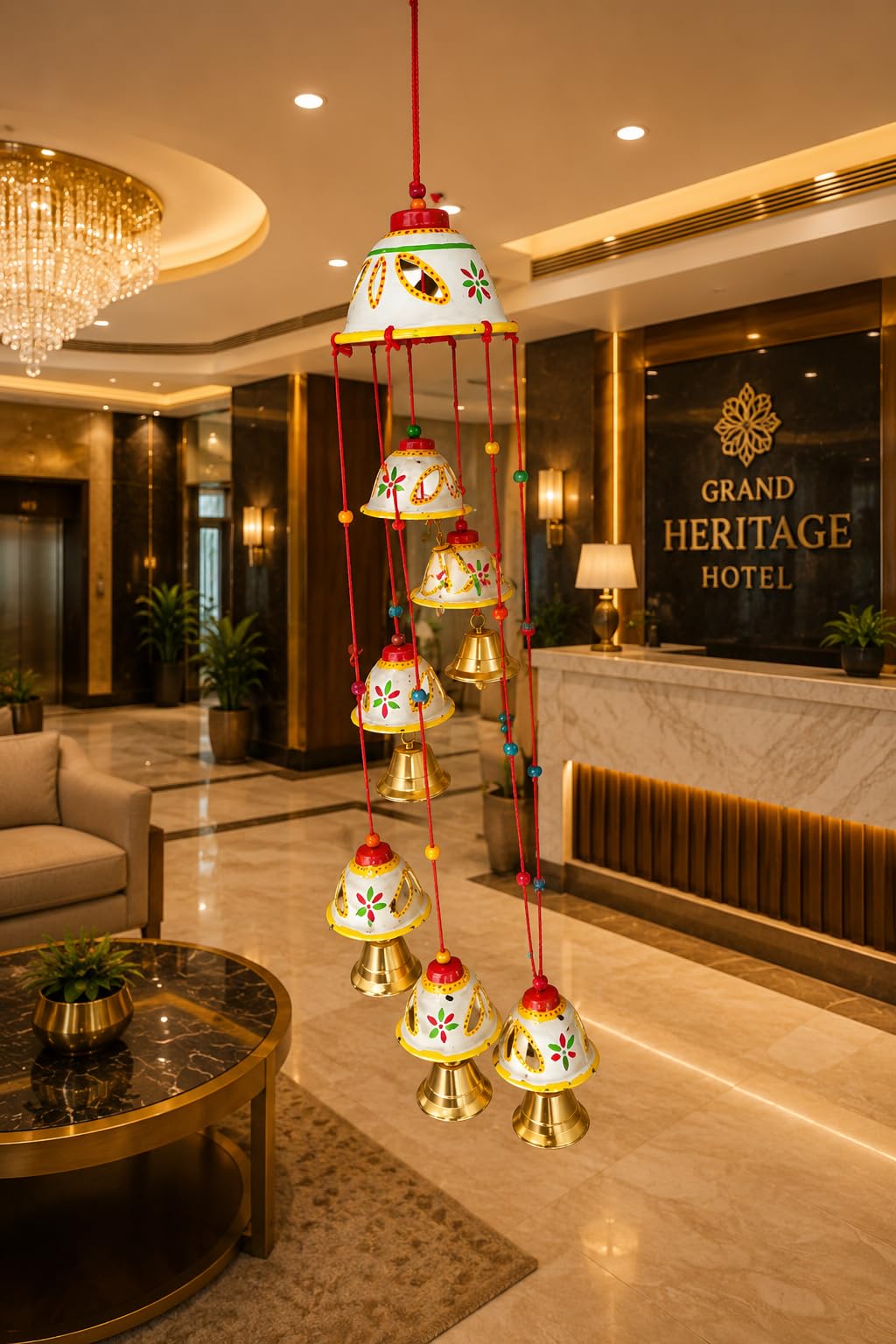 Handpainted Terracotta Wind Chime with Brass Bells, Multicolour | Traditional Indian Art, Mirror Work Design, Hanging Home Decor, Colourful Beads, Festive Wall Decor-image-29