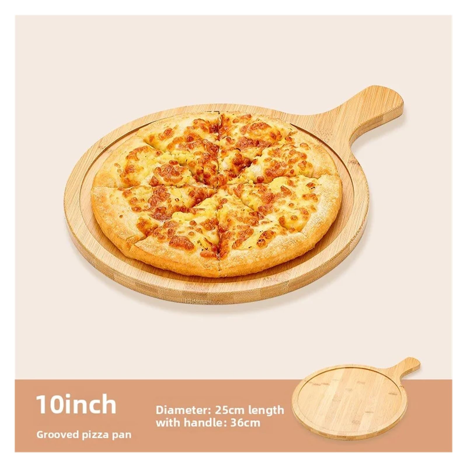 25 cm rzeźbiona bambusowa taca na pizzę, okrągły drewniany talerz do serwowania do pieczenia steków, chleba i ciast, użytku domowego, akcesoria kuchenne, wklęsły design