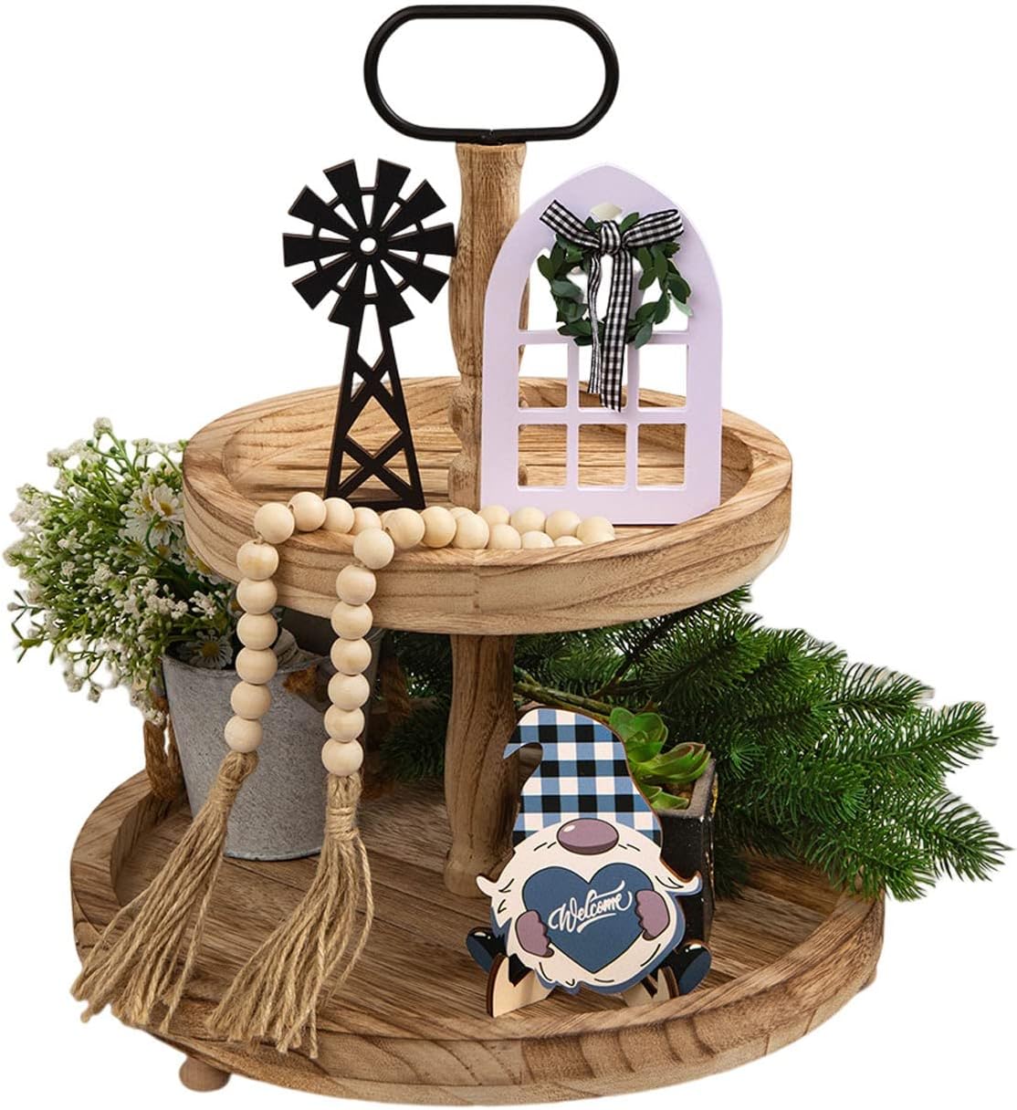 Cute Tiered Tray Decor Set, Tiered Tray Wooden Decoration