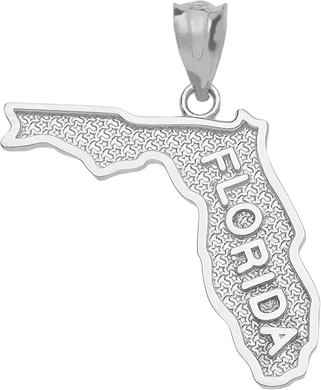 Claddagh Gold .925 Sterling Silver Dangling USA American State Map with Star Texture Charm Pendant - Choice of State