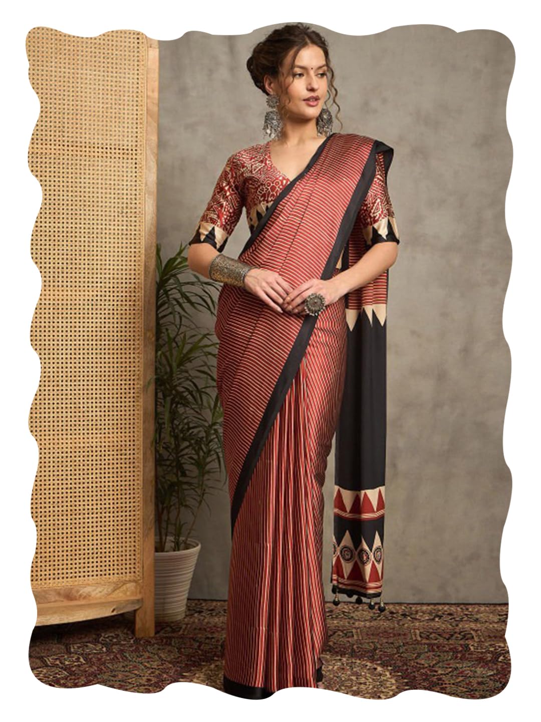 peachmode Women's Ajrakh Printed Gaji Satin Saree with Unstitched Blouse Piece | Latest Modern Stylish Ladies Trendy Design New Enthic Sari Occasion Wear Fancy Sarees for Women Free Size-picture-27