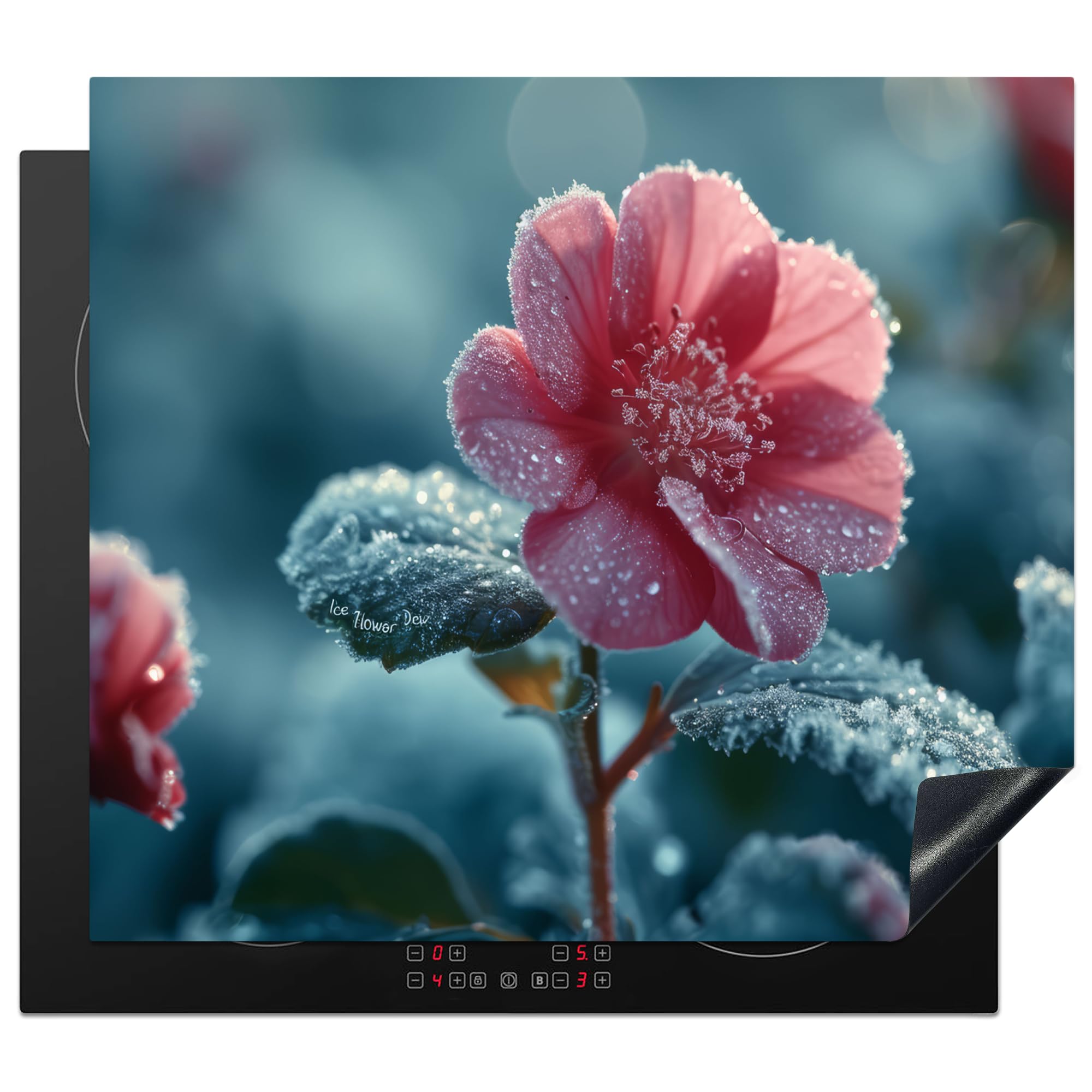 KitchenYeah© Induction Hob Protector Mat 20.1"x23.2" / 59x51 cm Cooker Top Protectors Cover Ceramic Covers Electric Hobs Vinyl Flower - Red - Winter - Drops