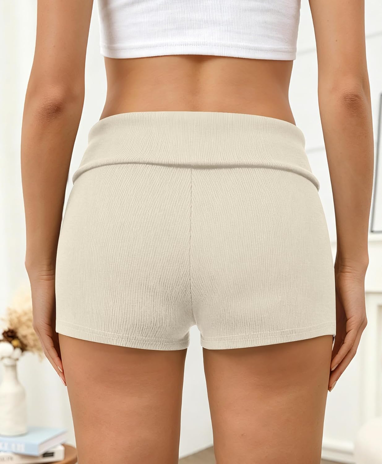 Clarisbelle Women's Ribbed Fold Over Elastic Waist Micro Mini Shorts Y2K Lounge Sleepwear