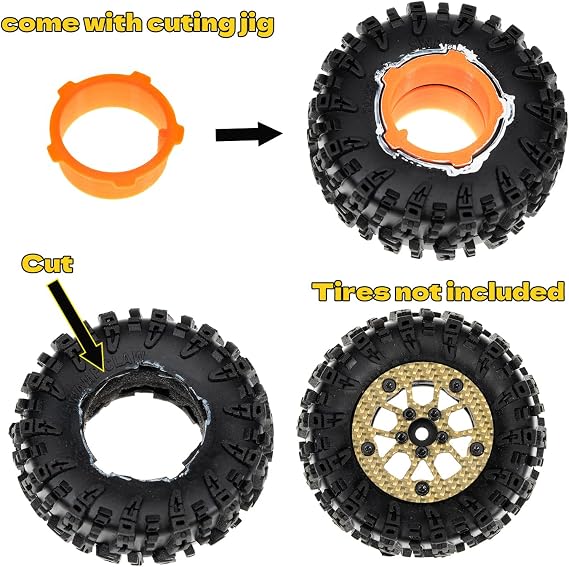 1.6 (40.6mm) Super Wheels, Carbon fibre Beadlock Wheel fit for SCX24 TRX4M FCX24 FCX24M CR18P 1/24 1/18 RC Crawlers Upgrade, Style D, Gold