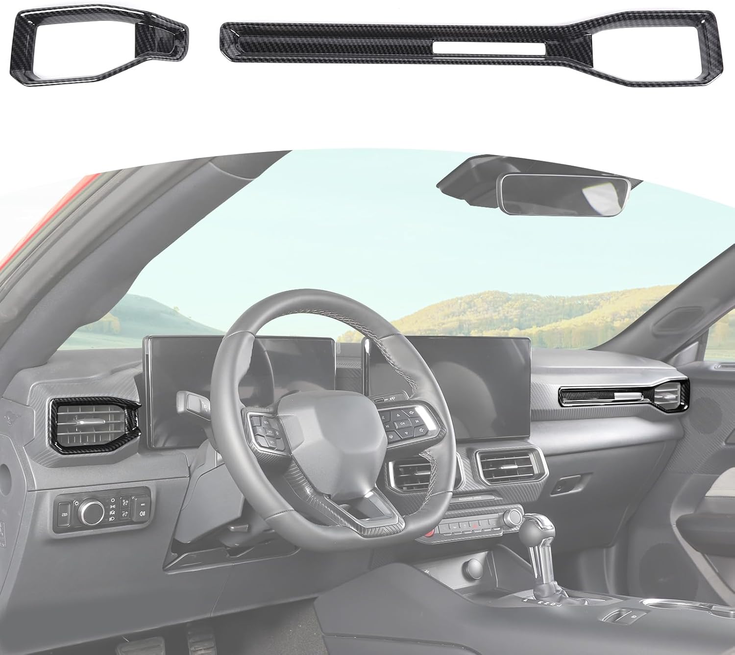 for Mustang Dashboard Air Vent Trim Panel Cover Fit for Ford Mustang 2024 up Black Carbon Fiber Interior Accessories 2pcs