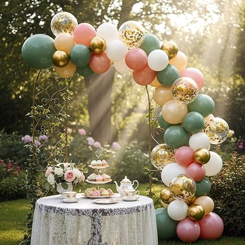 Miniatura 4 de Globos verde salvia y rosa polvoriento, globos retro rosa apagado, verde, blanco, dorado, para niñas y mujeres, flores silvestres florales, hadas,