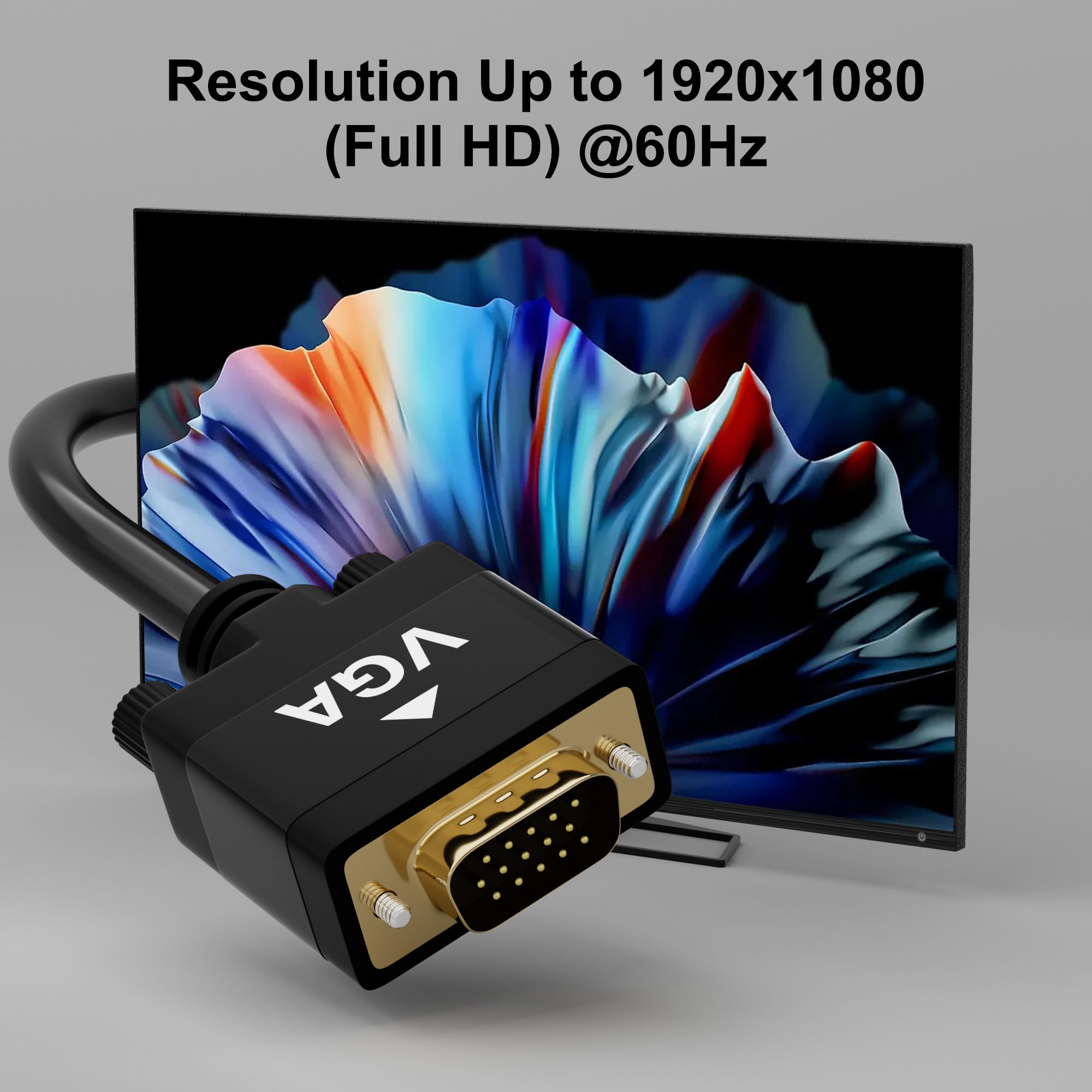 Cavo VGA 20m, Maschio a Maschio, spina D-Sub 15 pin placcata in oro, custodia in lega di alluminio, 28AWG Cavo monitor nero, schermo Full HD 1080P, per TV, proiettore, PC, con 5 fascette