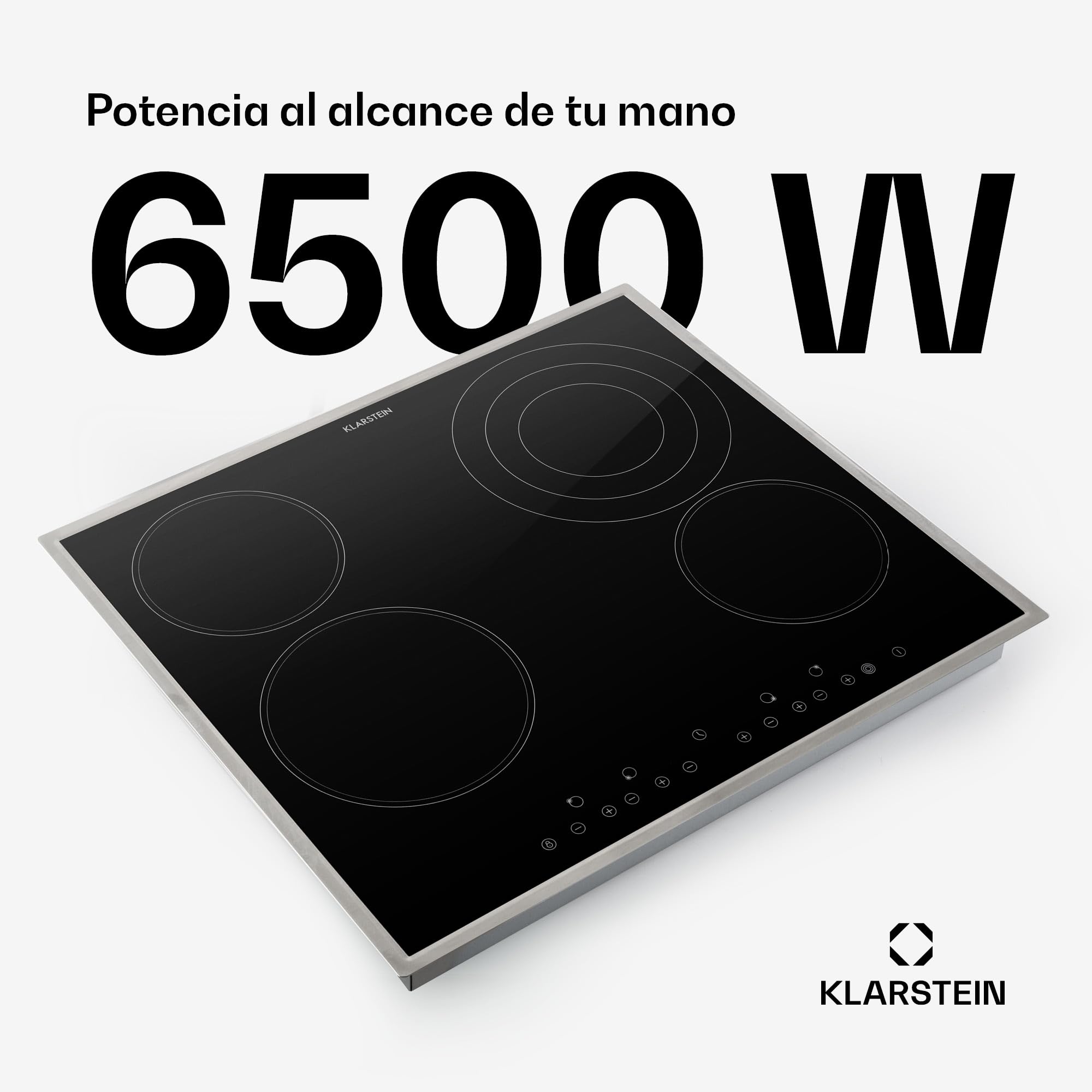 Klarstein Płyta ze szkła ceramicznego, Płyta do zabudowy z 4 polami, 6500 W elektryczna do gotowania, Nowoczesna ceramiczna, ceramiczna z 4 polami, do zabudowy