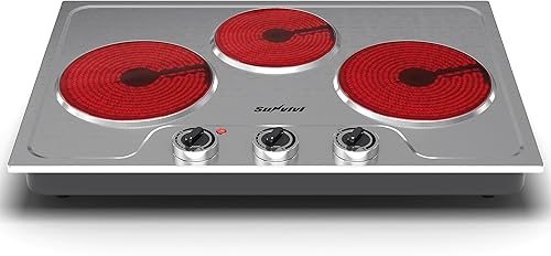 Miniatura 7 de Sunvivi Estufa de cerámica eléctrica portátil de 1800 W de triple quemador Control de perilla, luz indicadora, compatible con todos los utensilios