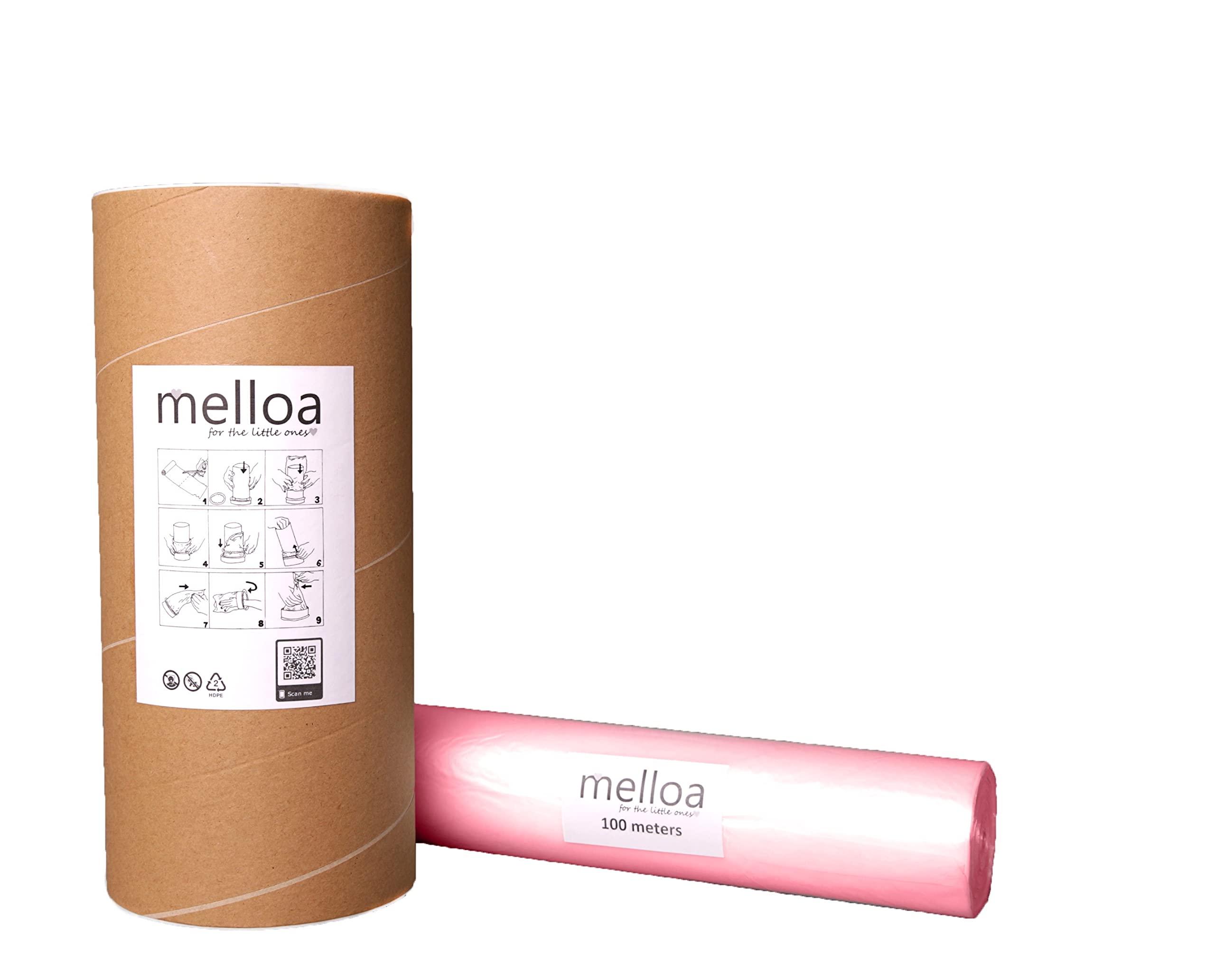 MELLOA Set für die Füllung 10 Windeleimer Kartuschen kompatibel mit Tommee Tippee Sangenic TEC Simplee Twist & Click und viele andere Nachfüllkassetten (Rosa, 100m + Papierröhre)