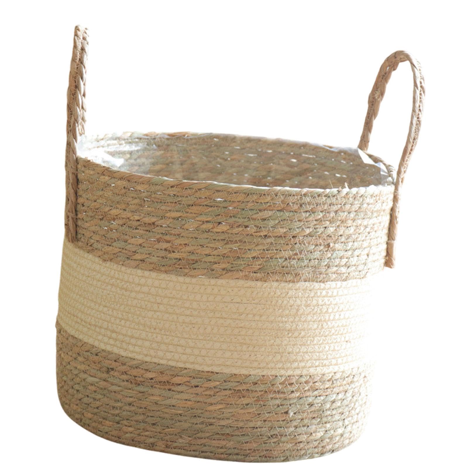 Panier de rangement en fibres naturelles tressées avec doublure étanche