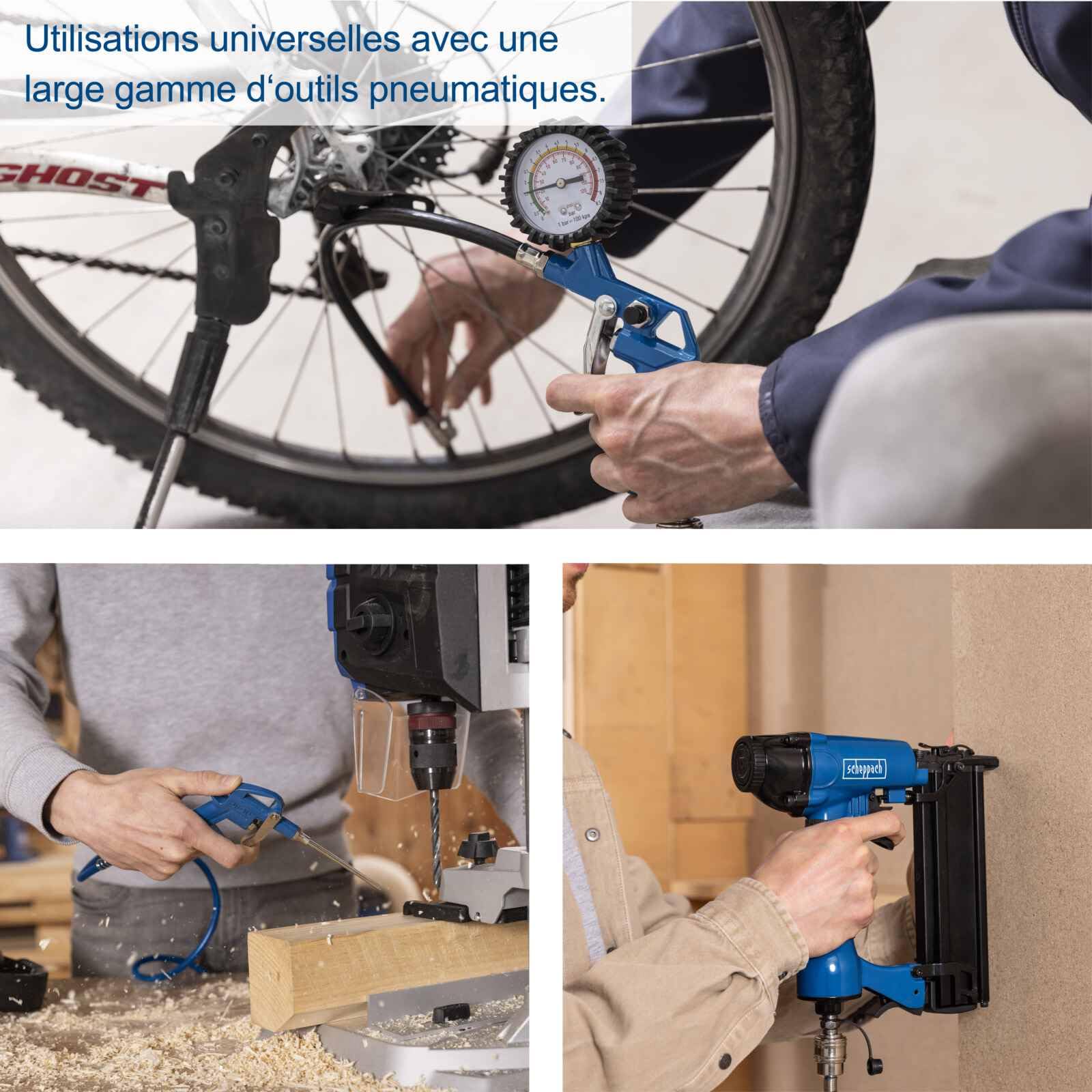 Scheppach Compresseur d'Air HC35V – 1500 W – Compresseur Vertical – 10 Bar – Cuve 30 L – 180 L/min – Sans Huile – Manomètre et Régulateur de Pression avec 13 Accessoires Inclus