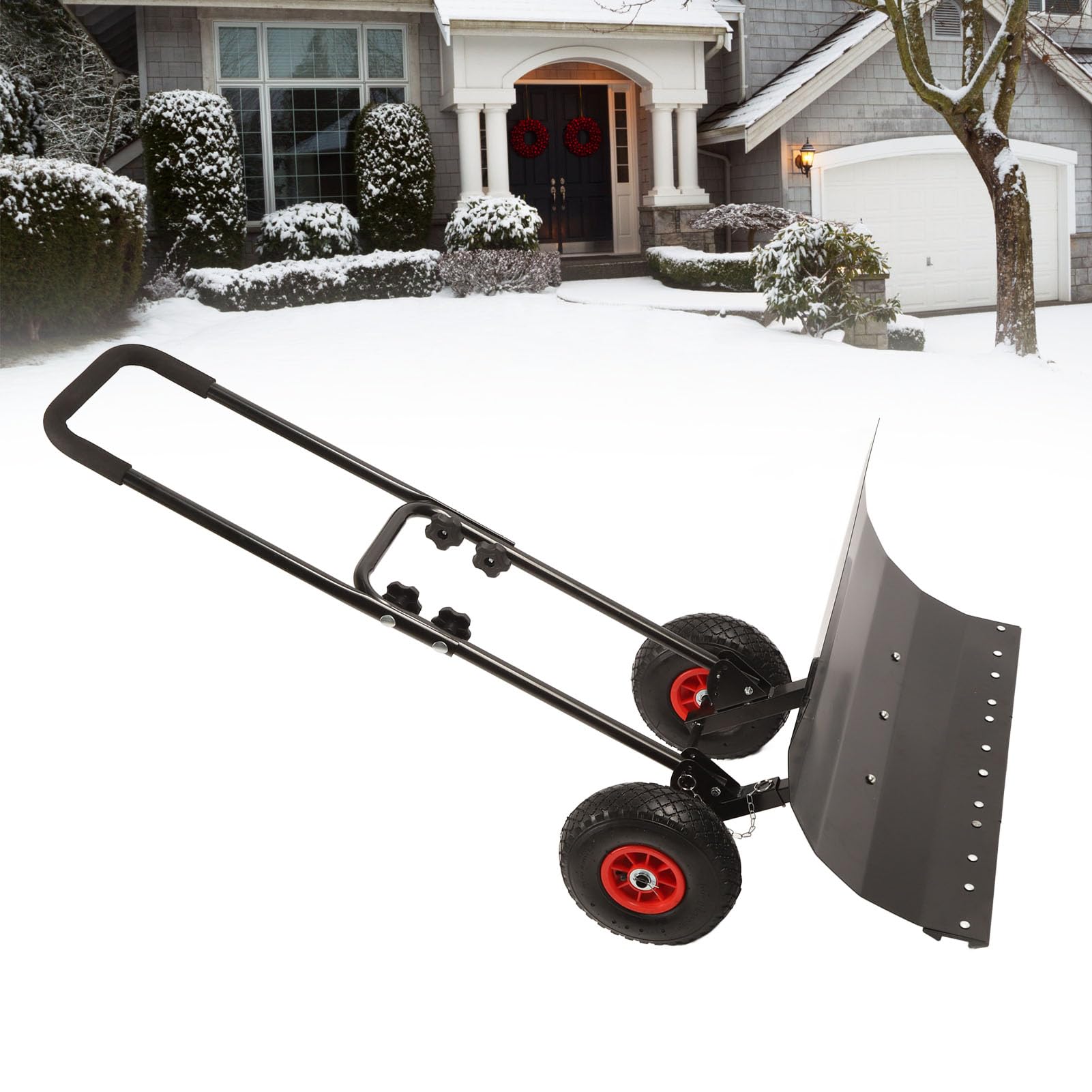 Pala Quitanieves de Metal, Empujador de Nieve Ajustable de 30 Pulgadas con Ruedas, Herramienta Eficiente para Limpieza de Caminos y Aceras