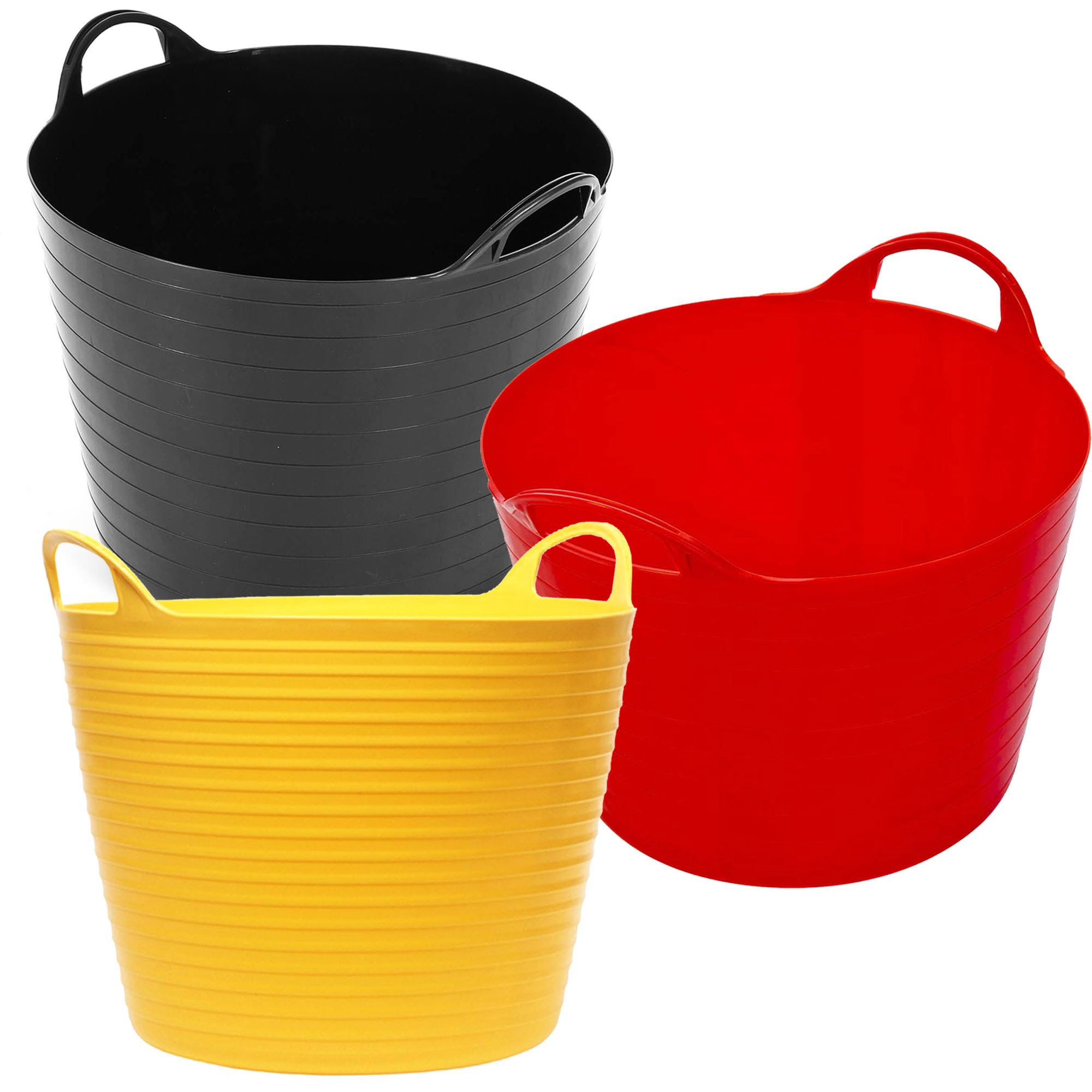 Storm Trading Group Set Of 3 (1 X Black, 1 X Red & 1 X Yellow) 40 Litre Strong Robust Flexi Tubs Sets Of 3 Or 6 Mixed Assorted Colours Flexible Tub Multi Purpose Garden Storage Container Bucket (Set Of 3 (1 X Black, 1 X Red & 1 X Yellow))