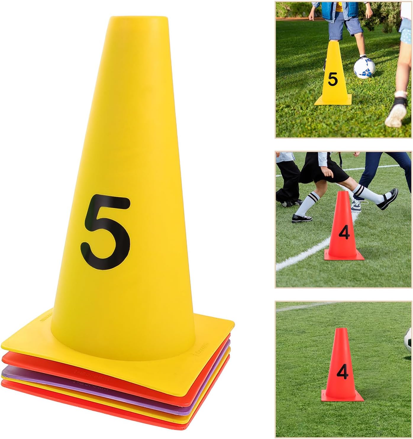 Agility Soccer Cones and Football Training Markers 6pcs 30cm High Soft Flat Numbered Spot Discs for Basketball Practice and Sports Field Marking