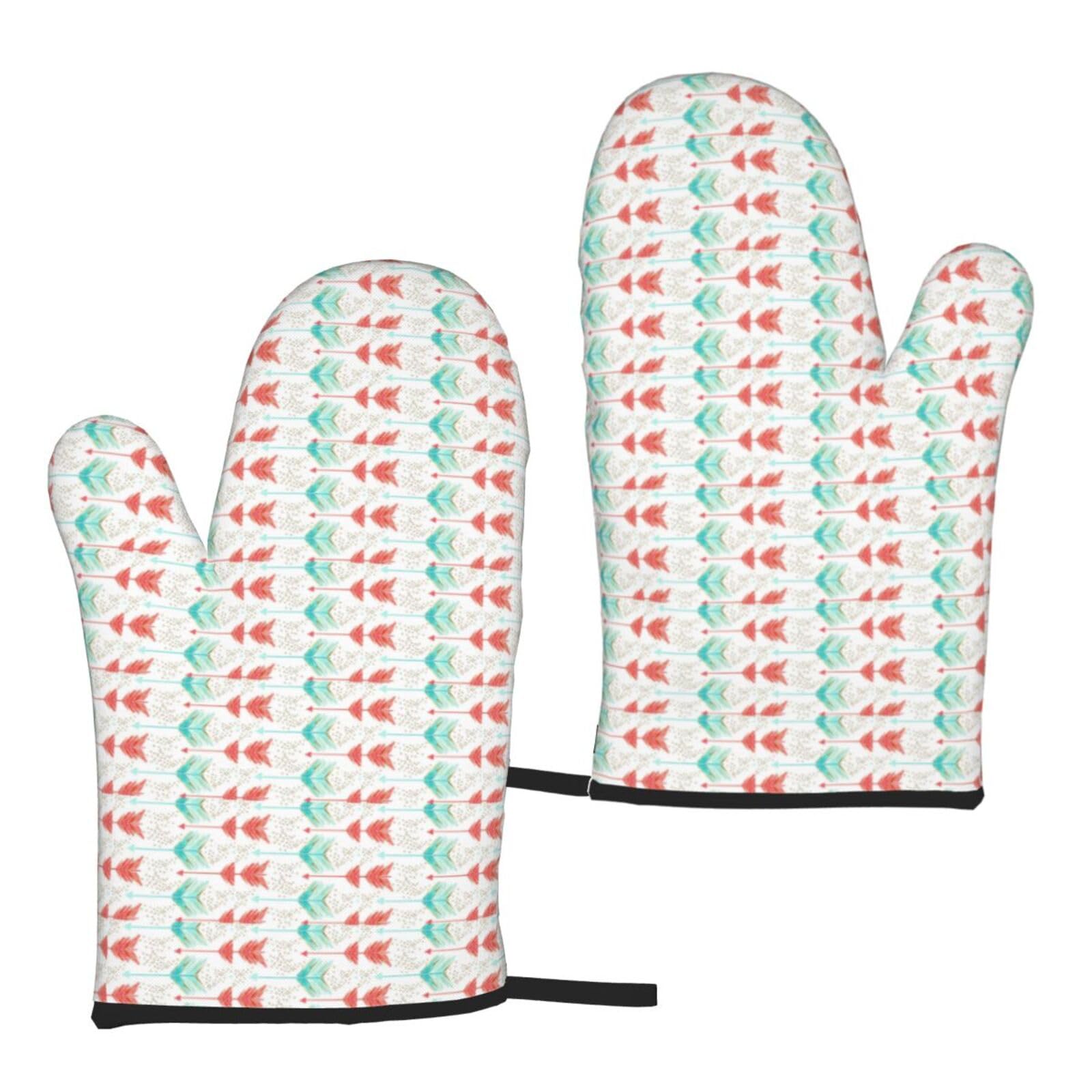 Coral And Teal Arrows Print Universal Fit Comfort Gloves Protection Heat Resistant Oven Kitchen Baking Grilling