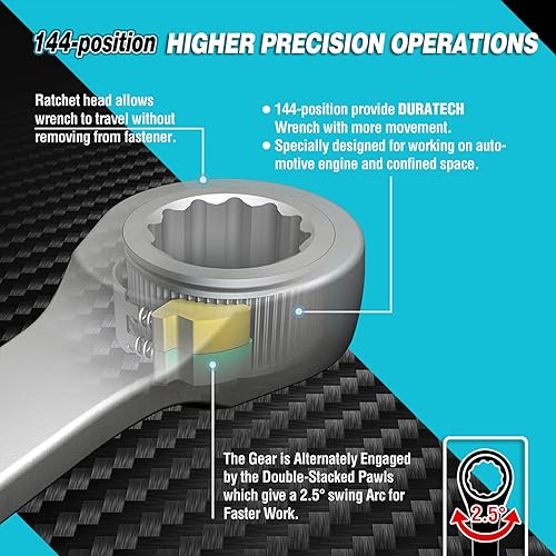 Miniatura 7 de Duratech Juego de llaves de trinquete de extremo de caja compensada, 8 piezas, 25 desplazamientos, diseño reversible de doble extremo, adecuado para