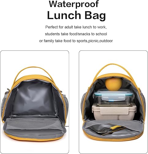 Miniatura 3 de NOL Natural Organic Lifestyle Bolsa de almuerzo aislada para mujer, de nailon, impermeable, ligera, organizadora (amarillo tierra)